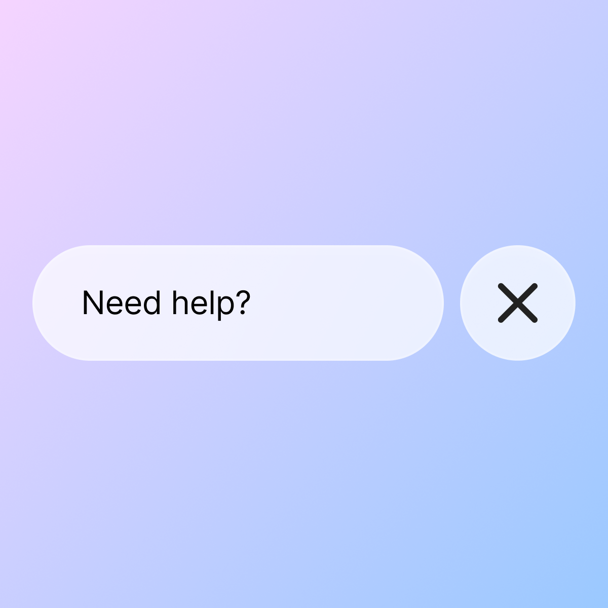 Chat prompt with the message “Need help?” and a close button
