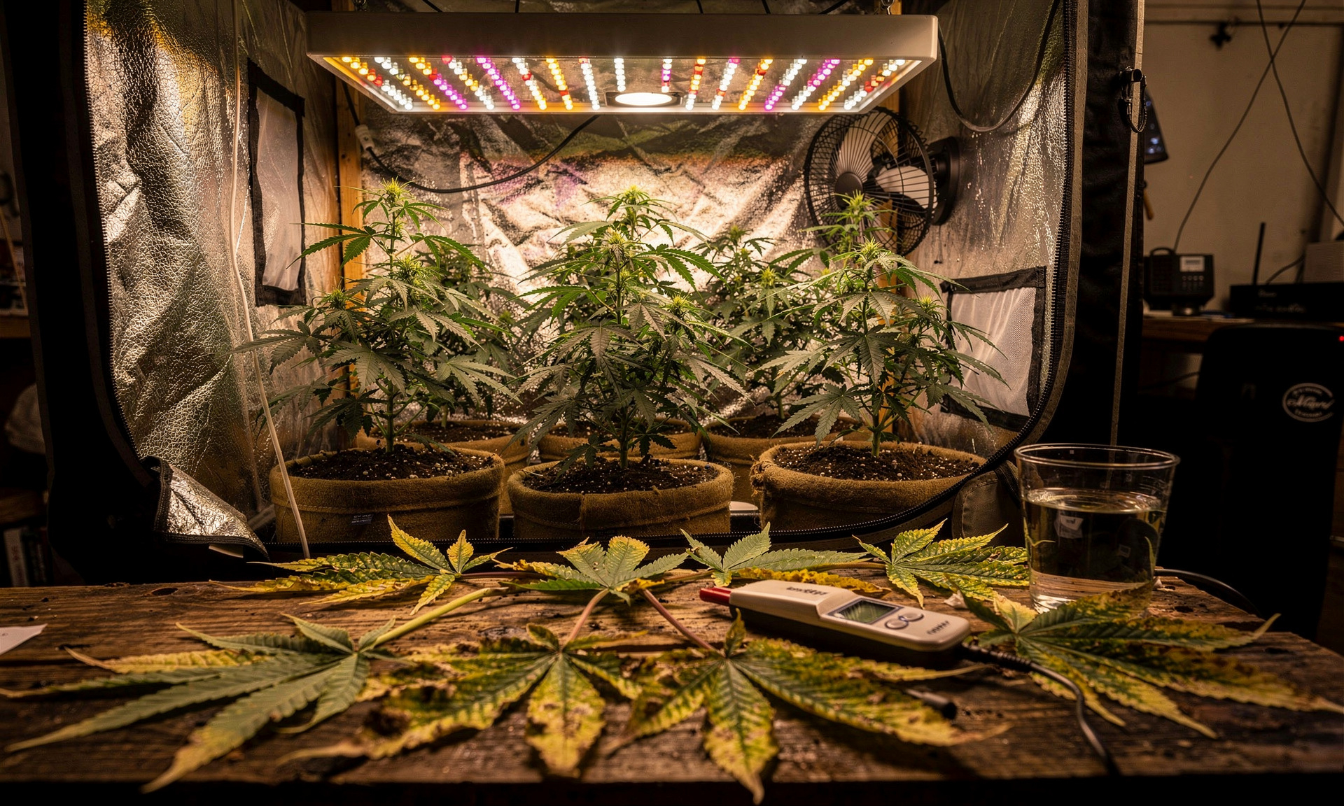 Visual guide showing calcium and magnesium deficiency symptoms on cannabis leaves