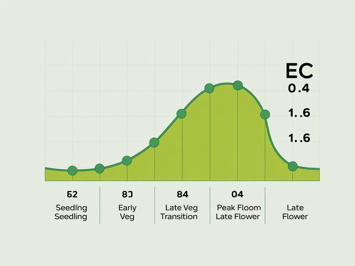 Chart showing recommended EC levels throughout cannabis growth cycle in coco coir