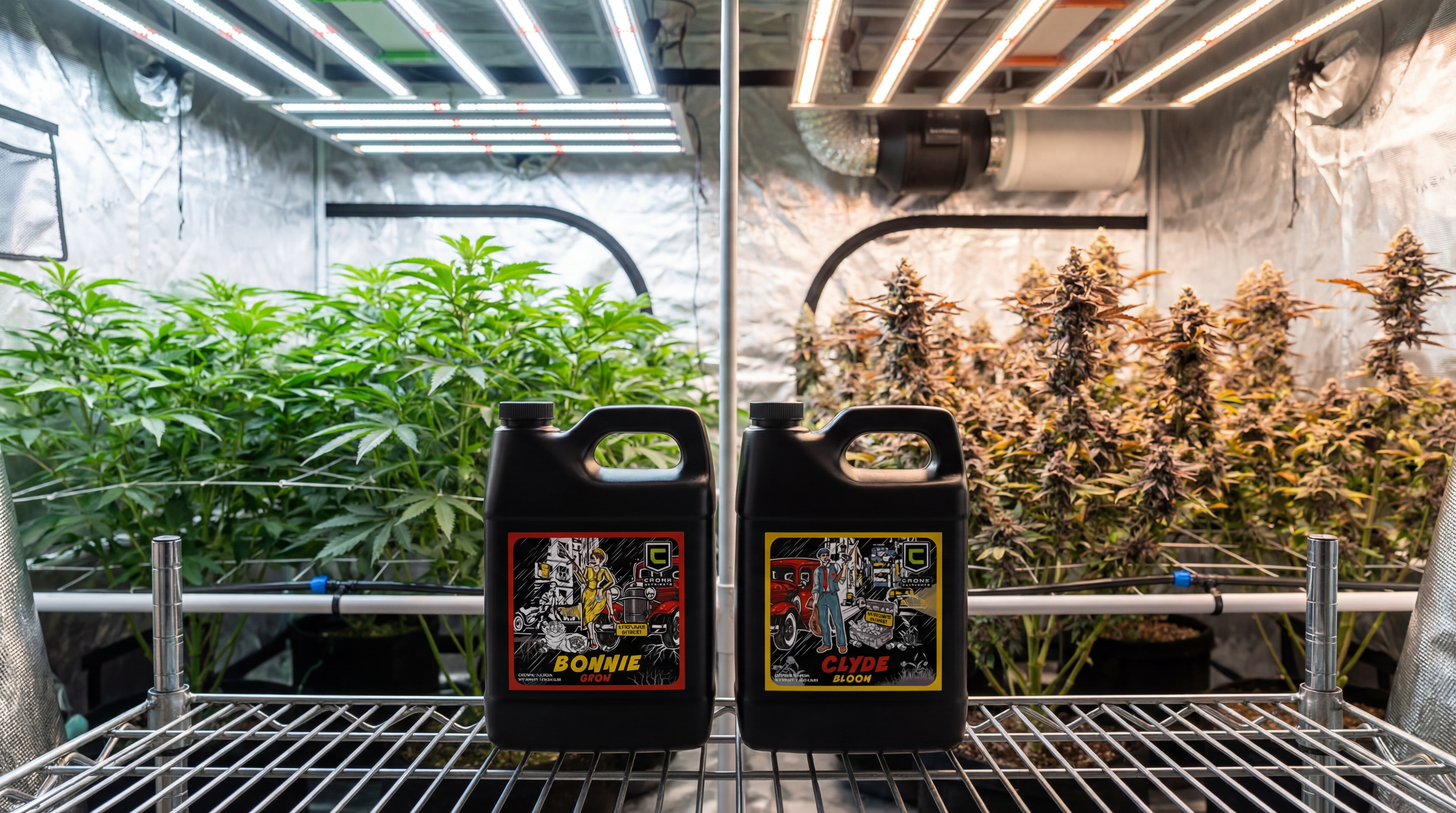 Illustration showing autoflowering cannabis plant transitioning from vegetative growth to flowering stage