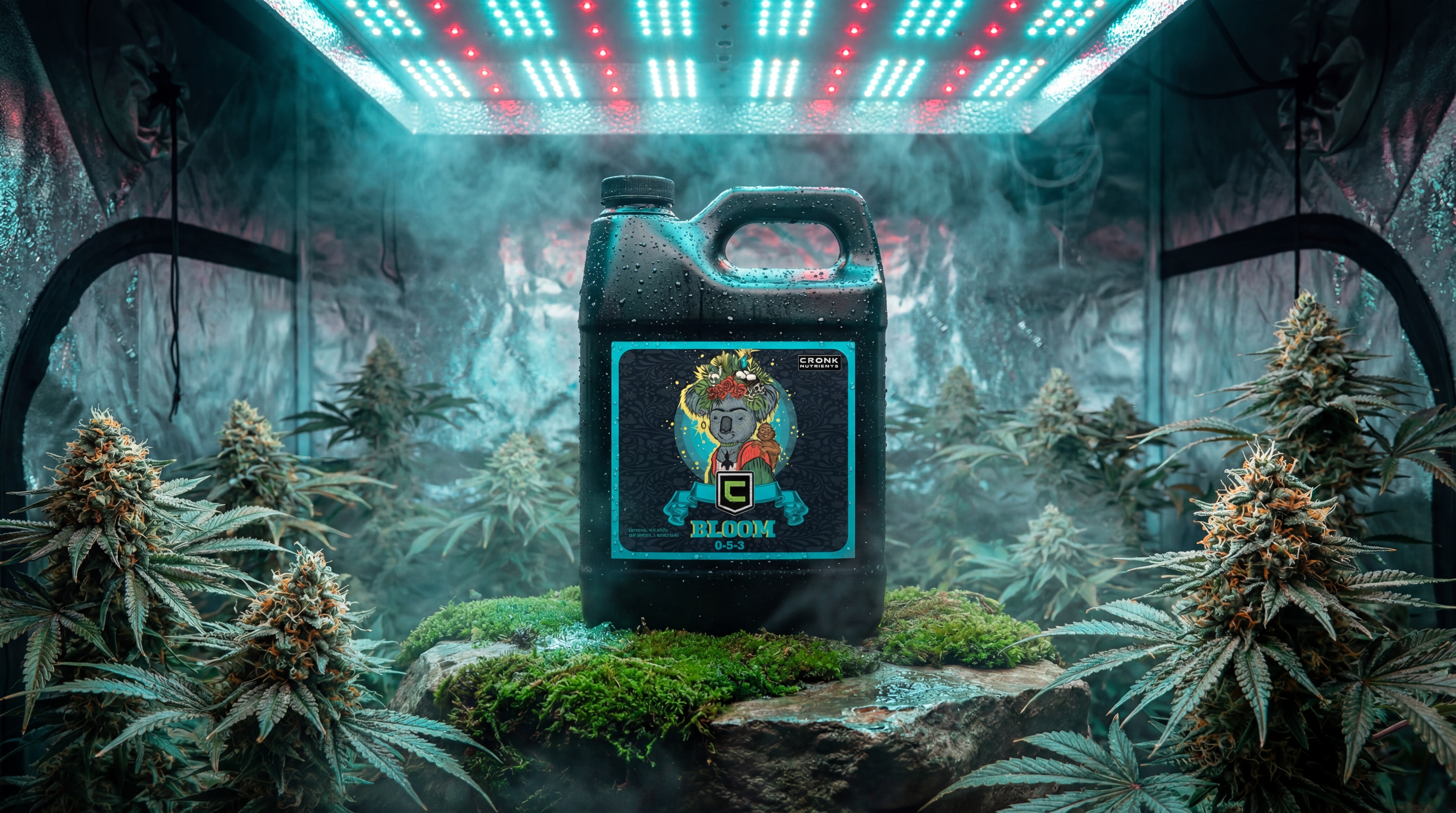 Bloom 0-5-3: Zero-nitrogen flowering formula with elevated phosphorus and potassium for maximum bud development and resin production.