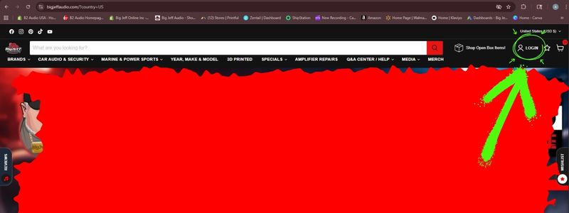 Login button on Big Jeff Audio homepage