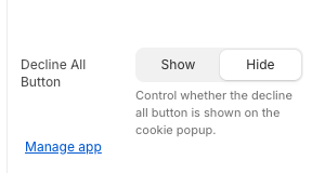 Cookease cookie consent banner showing Manage preferences, Accept, and Decline buttons