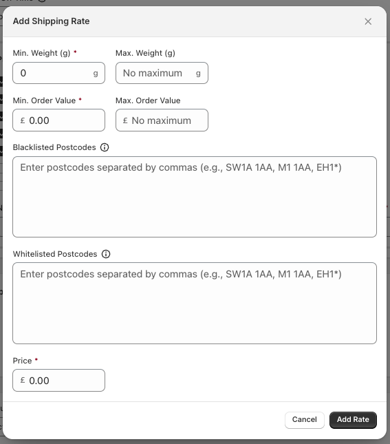 Shipping rate screen in Zonal showing Shipping Details and Shipping Times fields