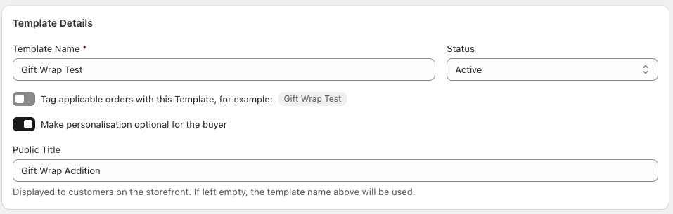 Option value settings in Blueprint showing the Tag applicable orders with this Option Value toggle