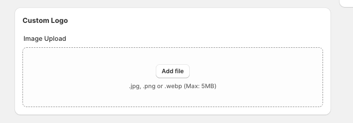 Custom Logo image upload area for adding a logo file to a QR code