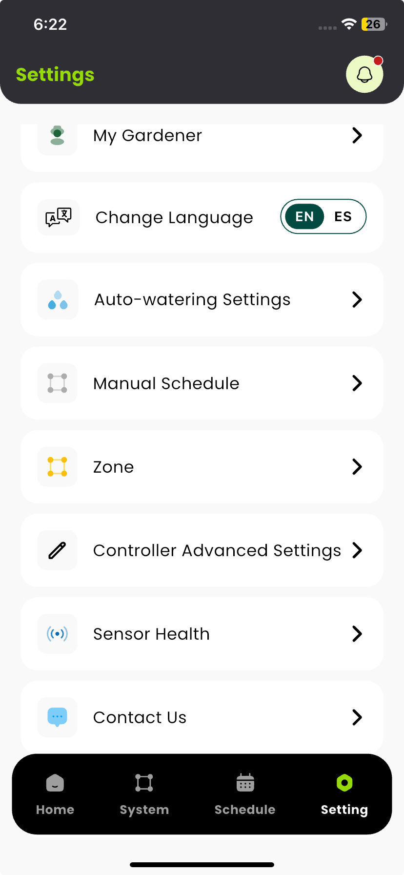 Sensor List Screenshot