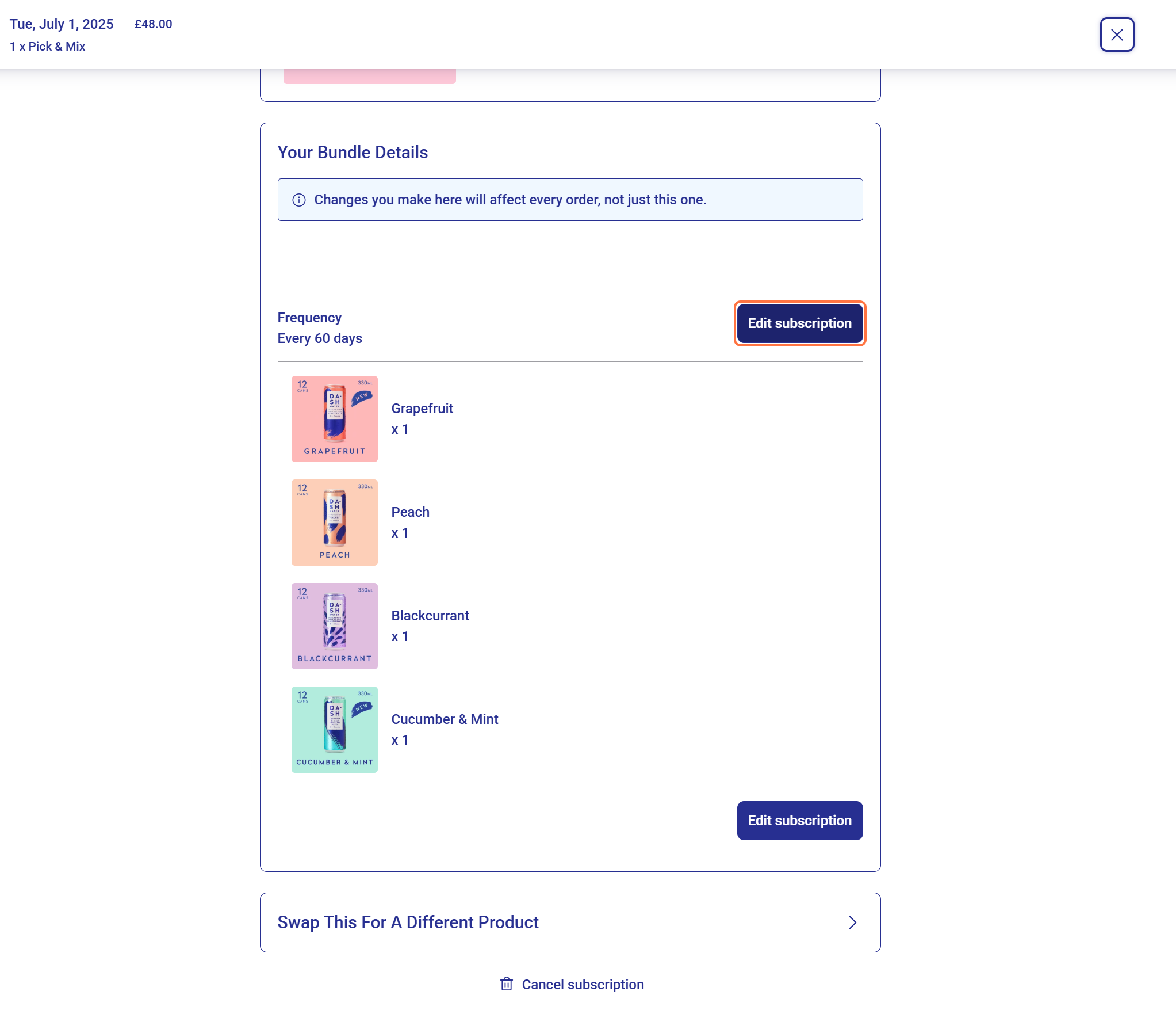 Click edit subscription