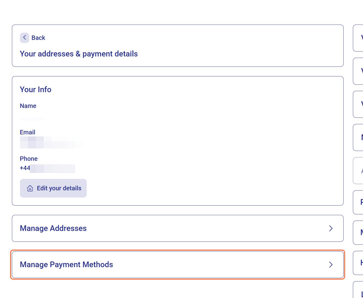 Click Manage Payment Methods