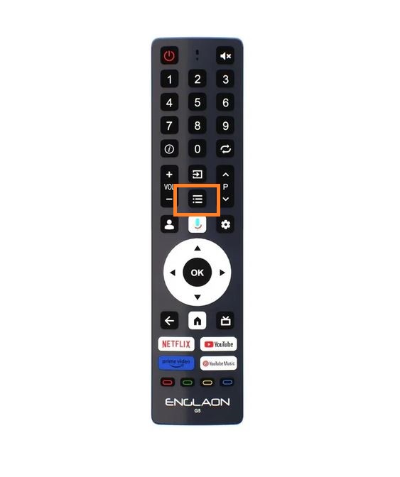 ENGLAON remote control with the three-line Menu button highlighted
