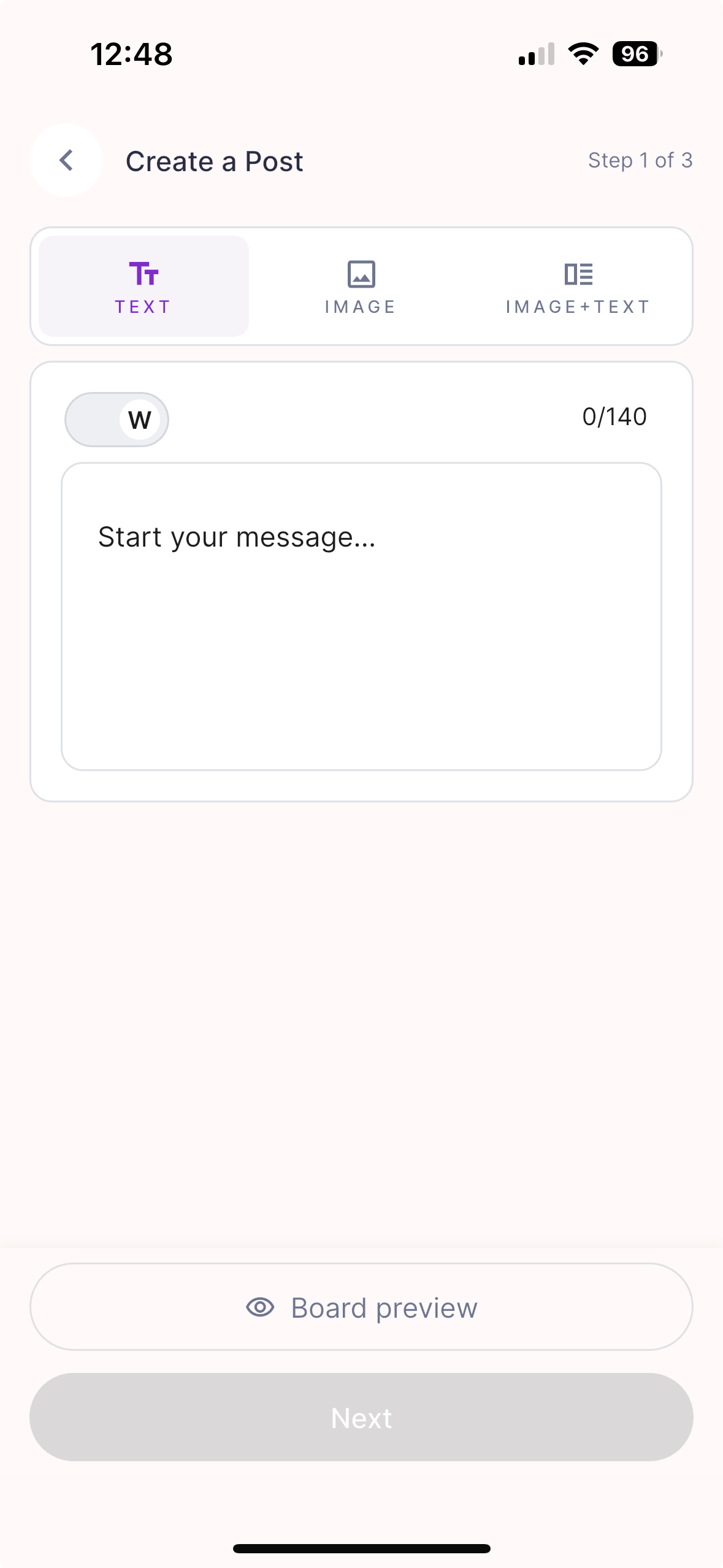 Create a post screen in the Memoryboard app
