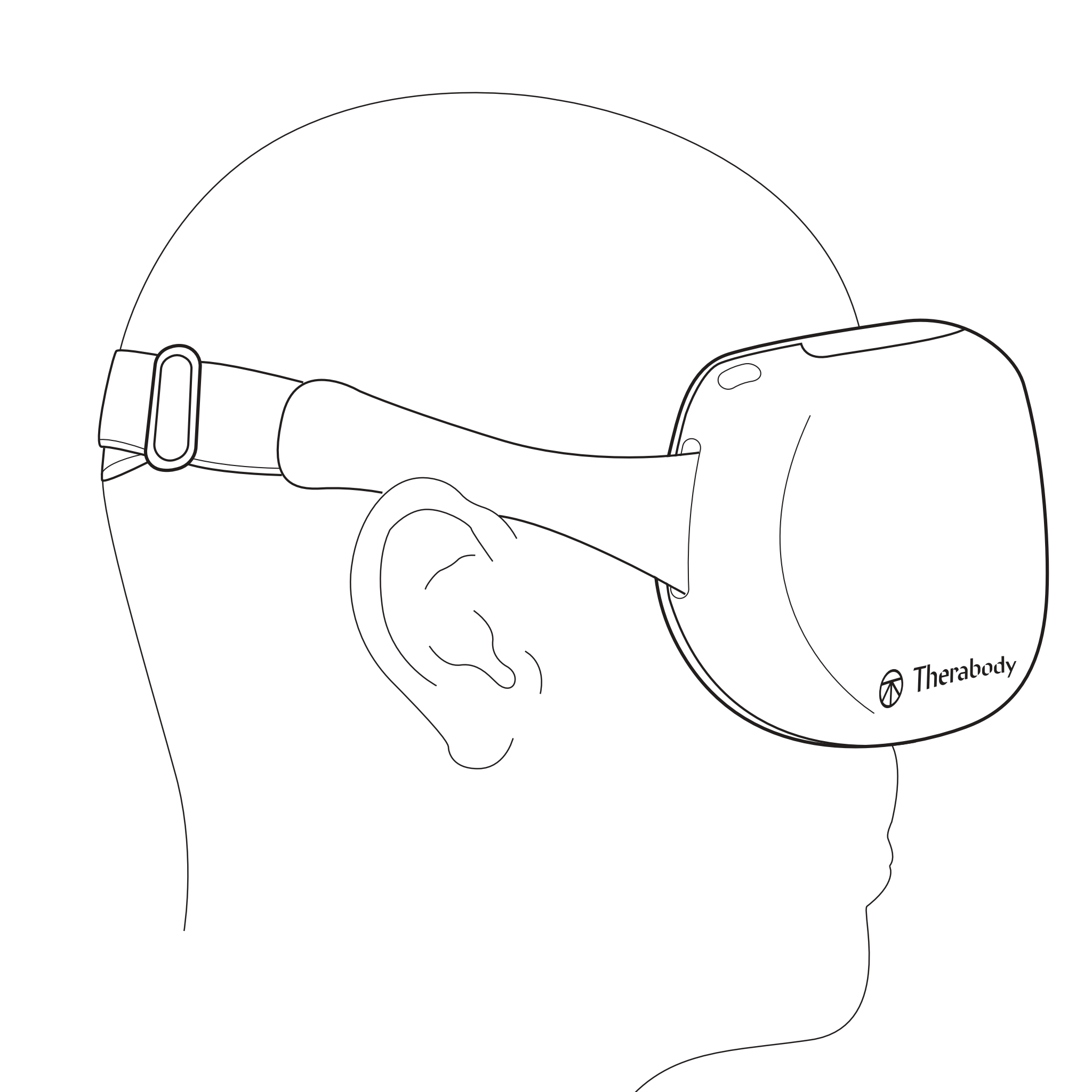Side view outline of a person wearing a wrap-around eye mask, highlighting the adjustable head strap and secure fit around the head.