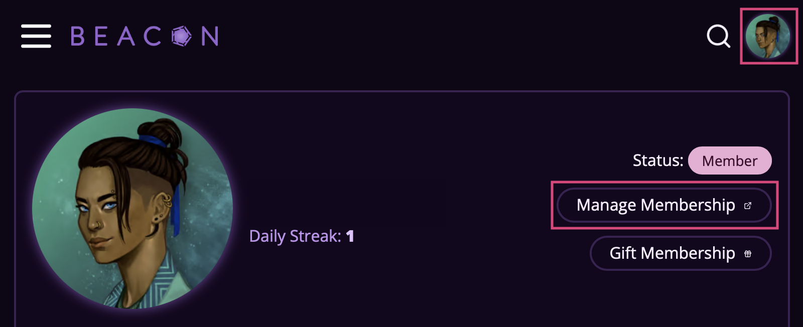 Profile page and Manage Membership