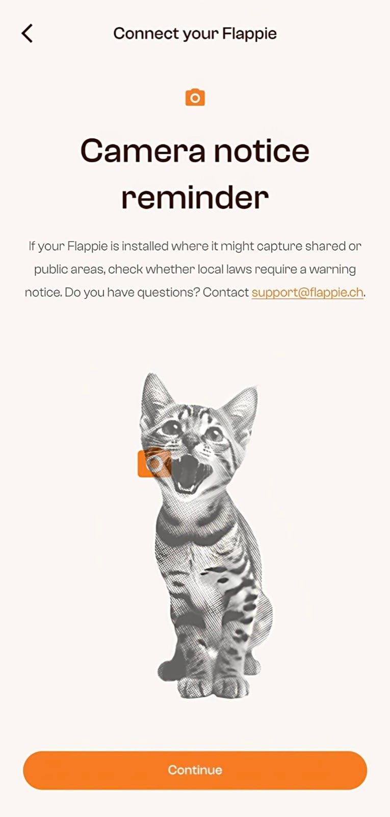 Kamerahinweis bei der Flappie Einrichtung