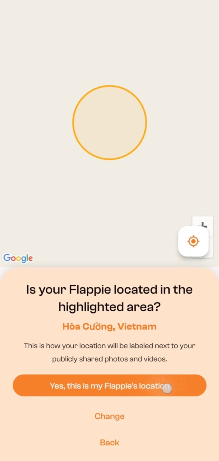 Standort in der Flappie App bestätigen