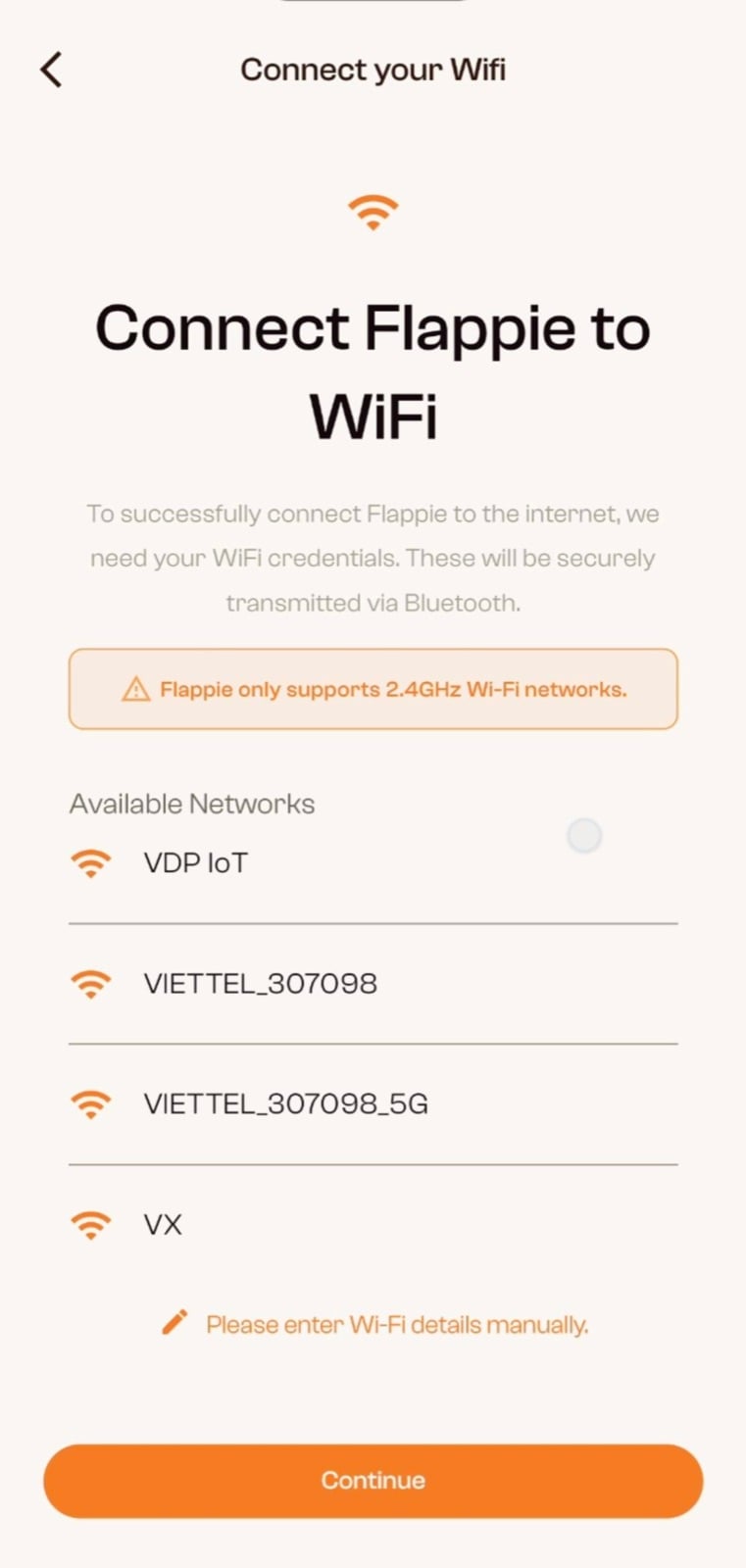 2,4-GHz-WLAN in der Flappie App auswählen
