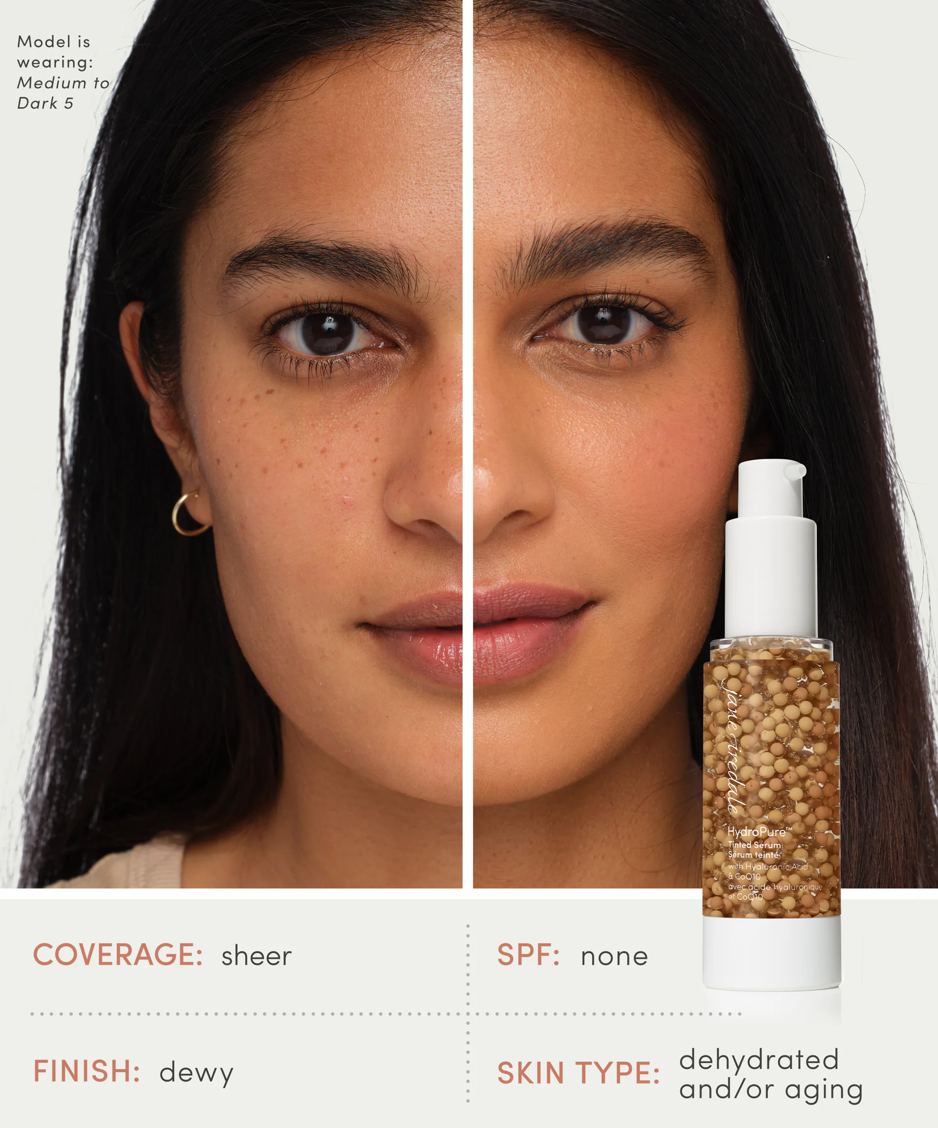 Model showing a half face of HydroPure Tinted Serum application