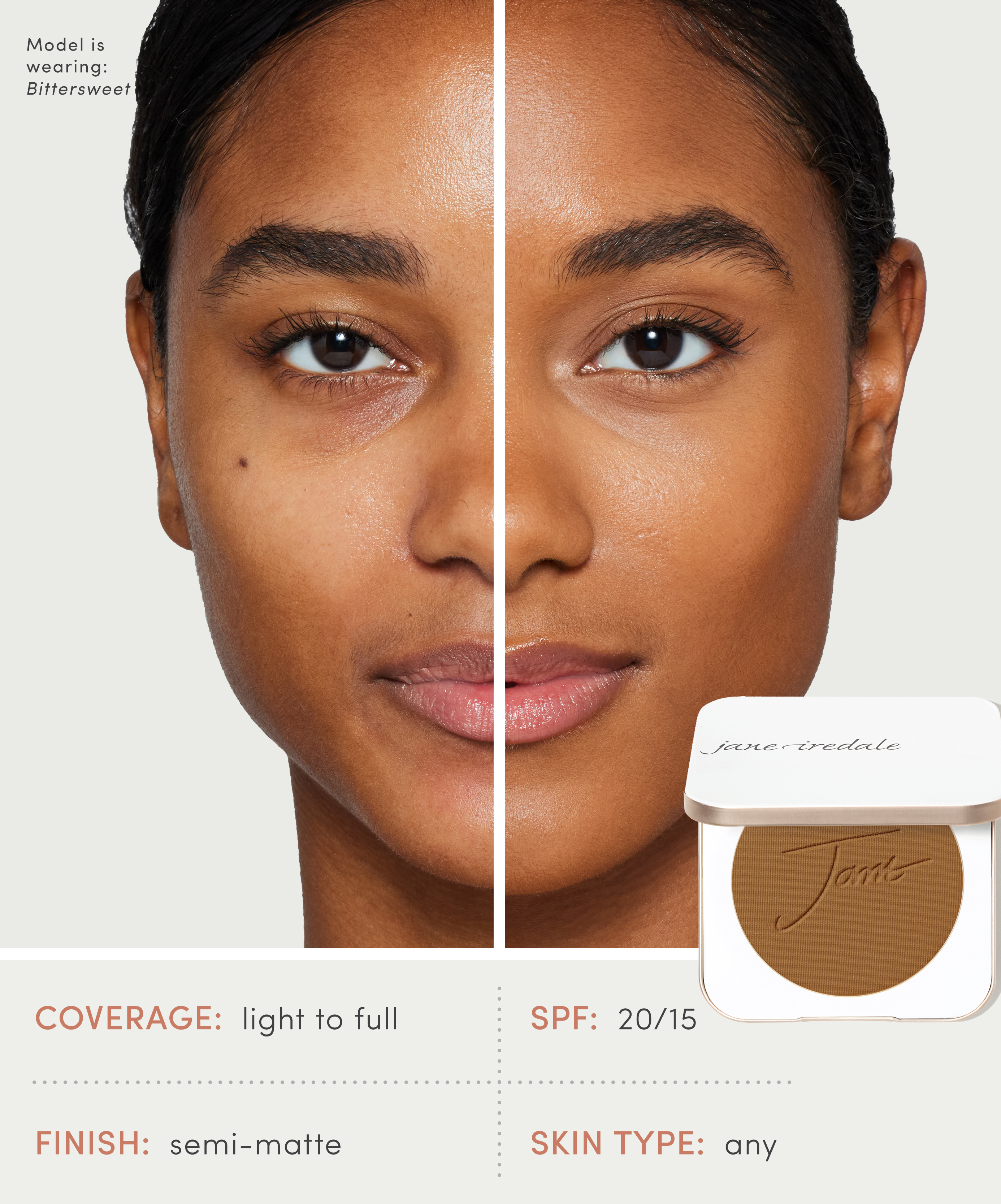Model showing a half face of PurePressed Base Mineral Foundation application