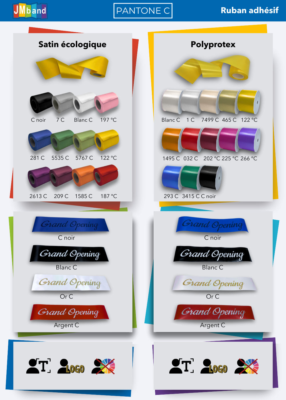 Vous pouvez voir ici les différents types et couleurs de rubans que vous pouvez choisir. Les rubans sont imprimés en monochrome.