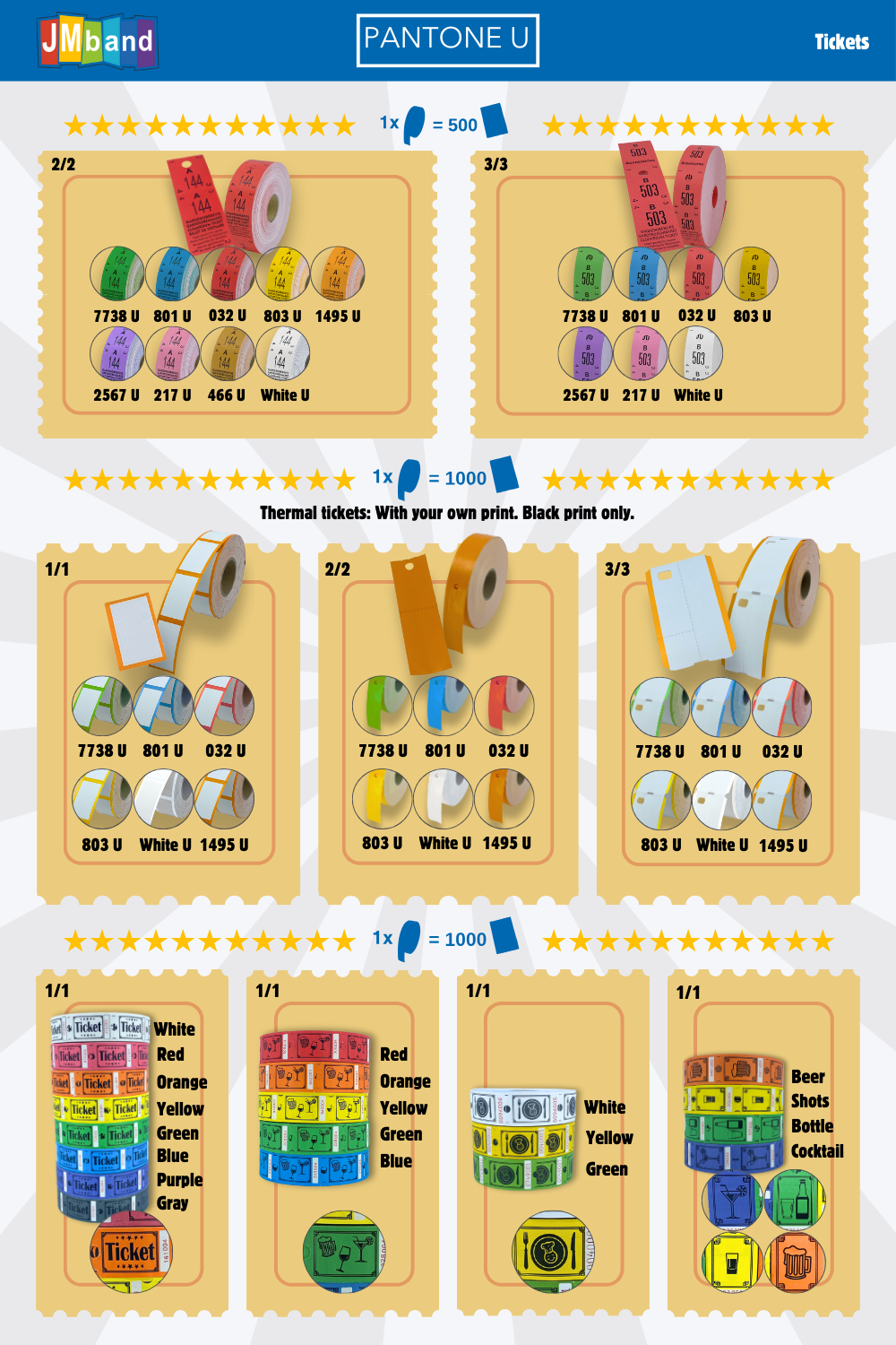 Here you can see the different types of roll tickets you can choose from