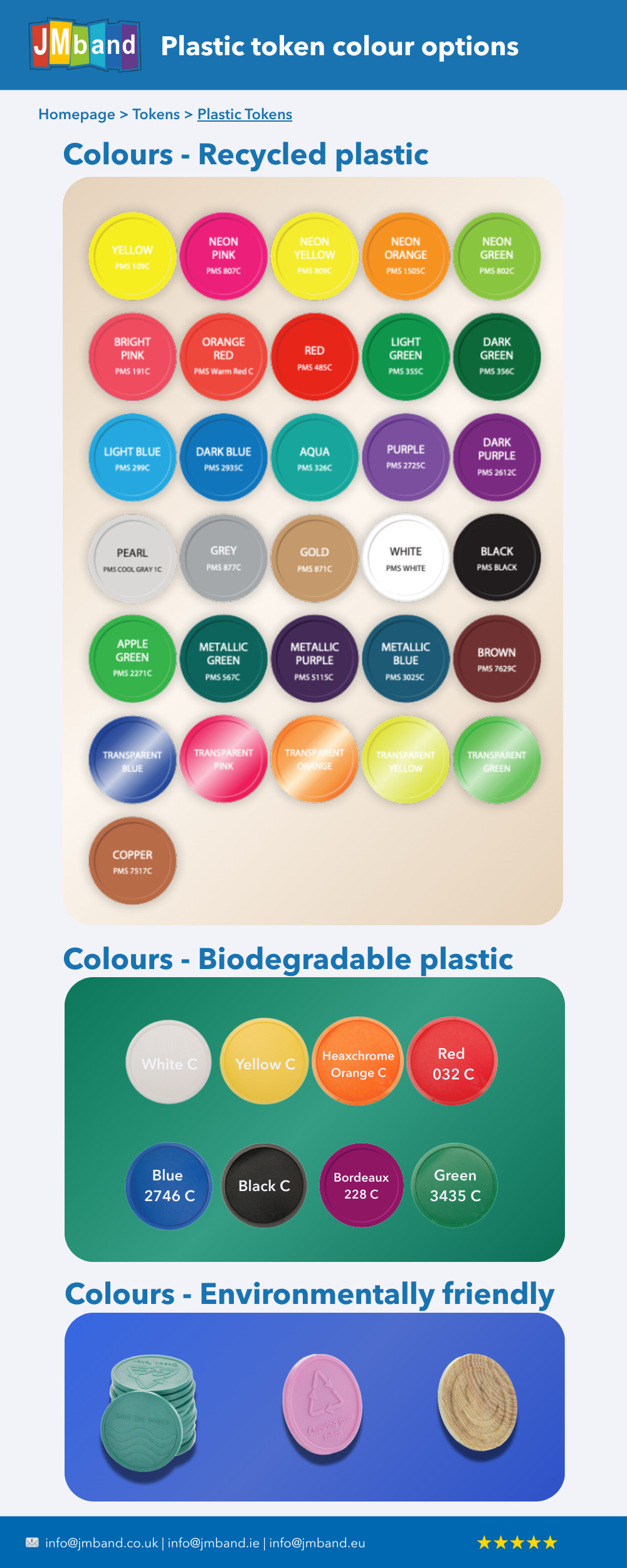 Plastic token colour options