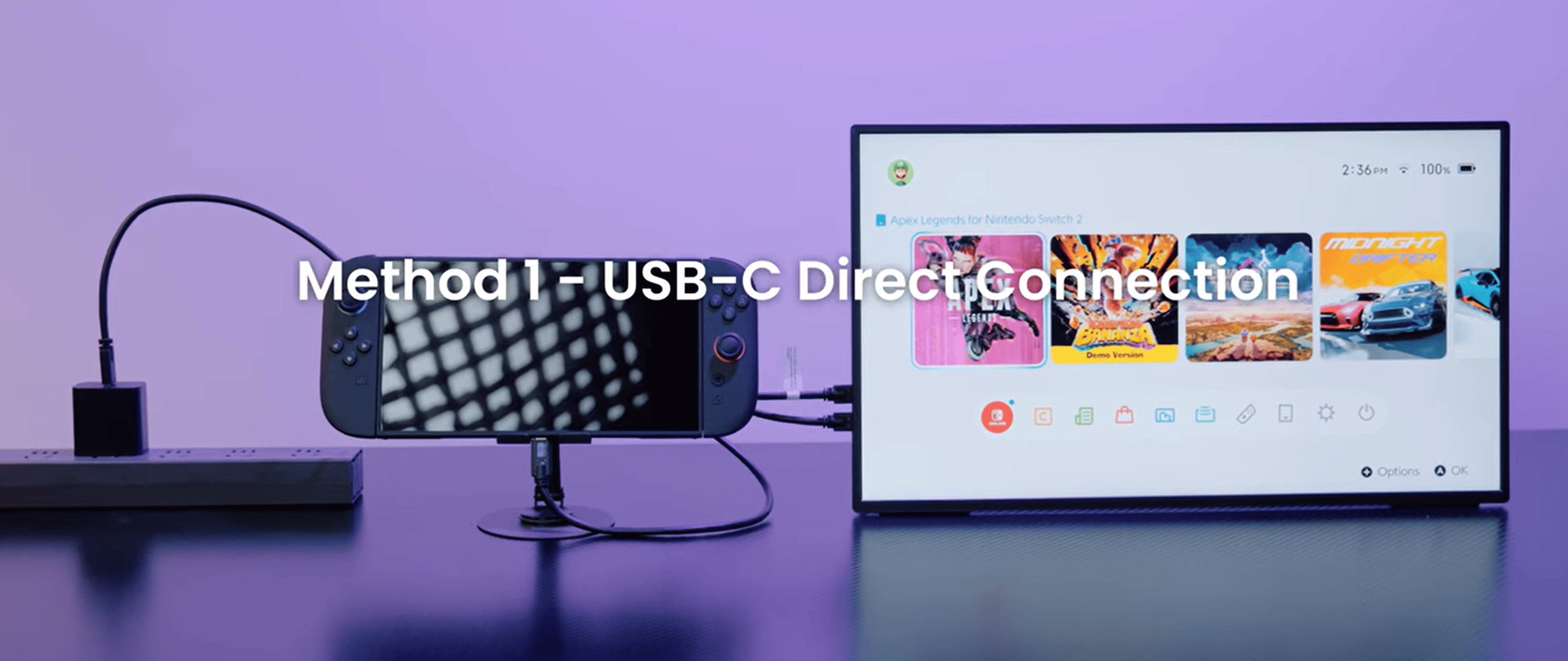 USB-C cable connect to Switch 2 