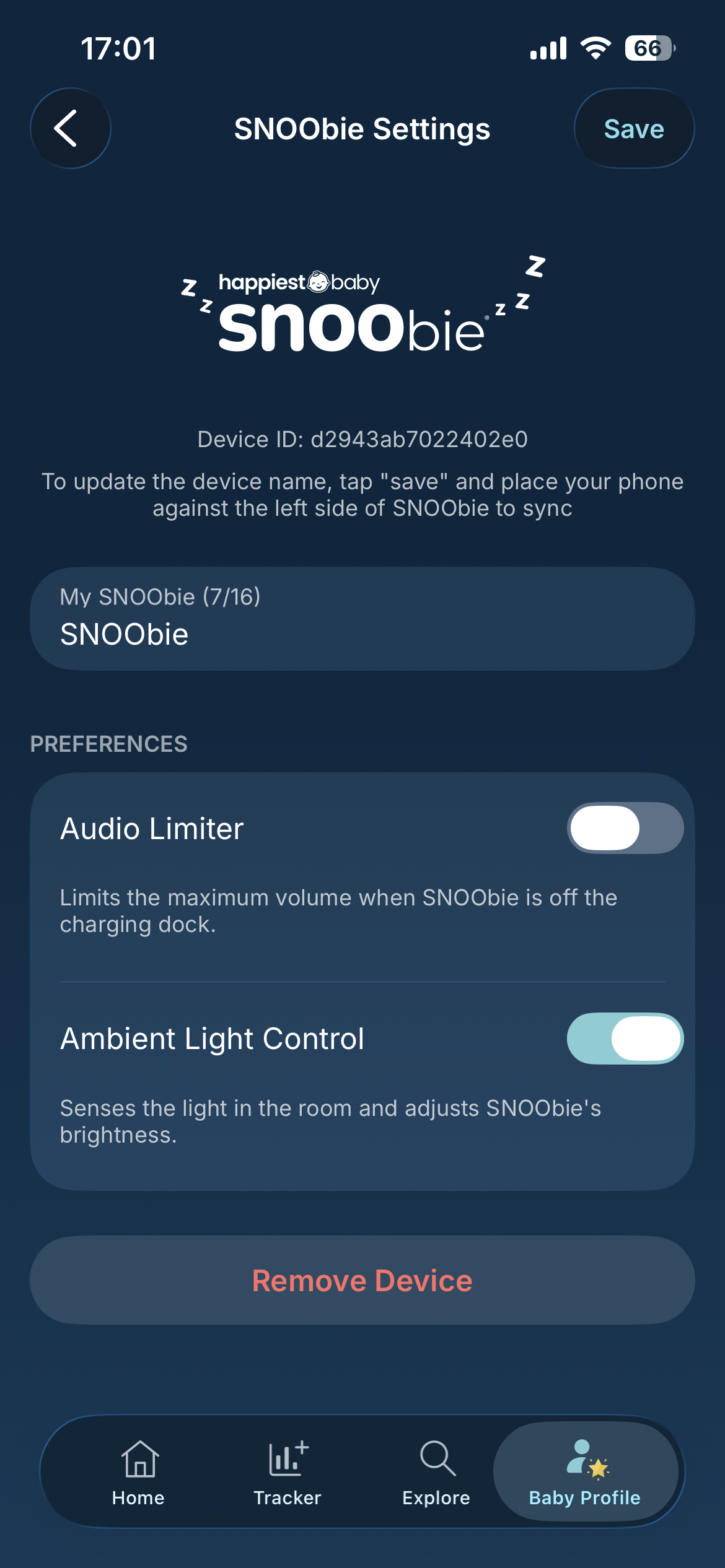 How do I navigate through the Happiest Baby App? 10 SNOObie Settings.PNG