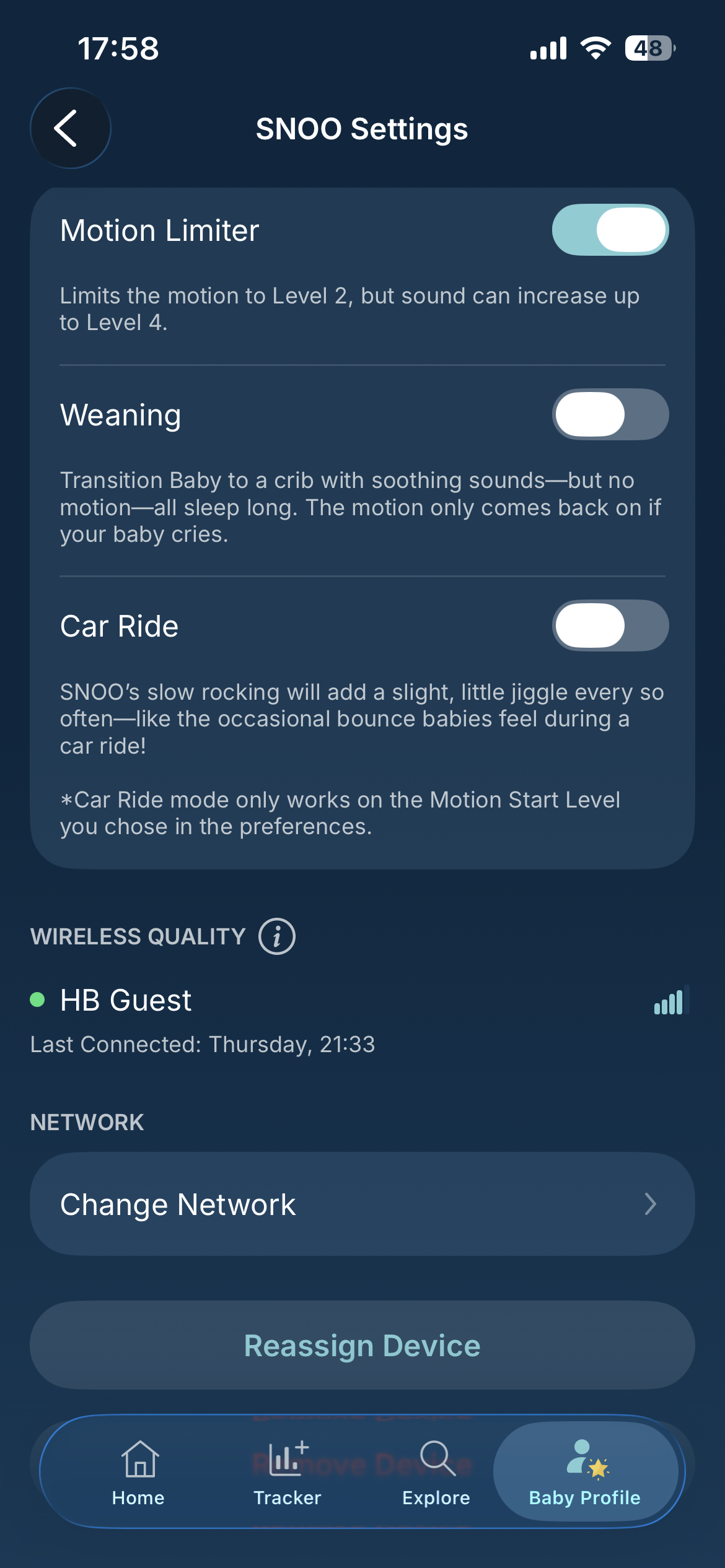 How do I navigate through the Happiest Baby App? 10 SNOO Settigns 2.PNG