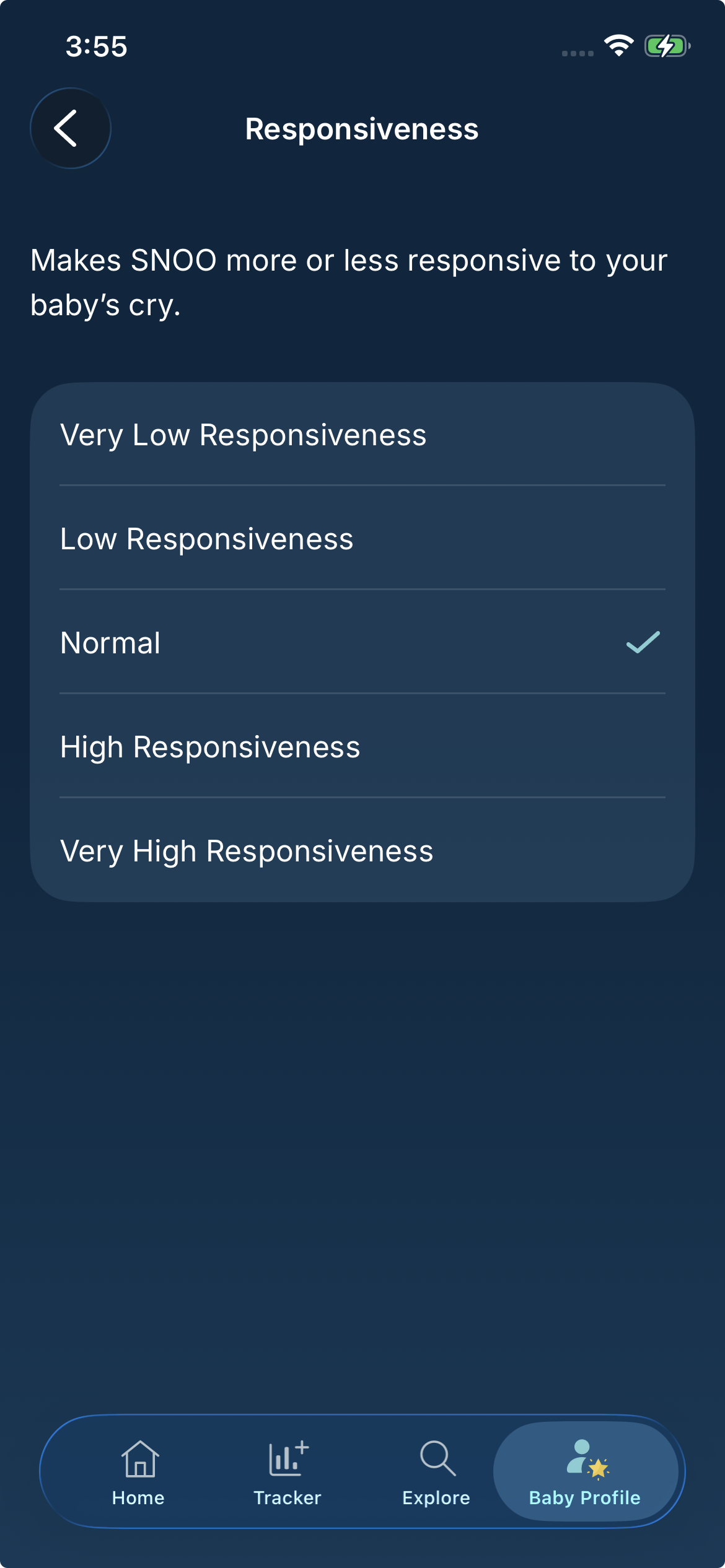 SNOO is too sensitive or not sensitive enough to my baby's cries. Is there a setting in the App that can help? Responsiveness.jpeg