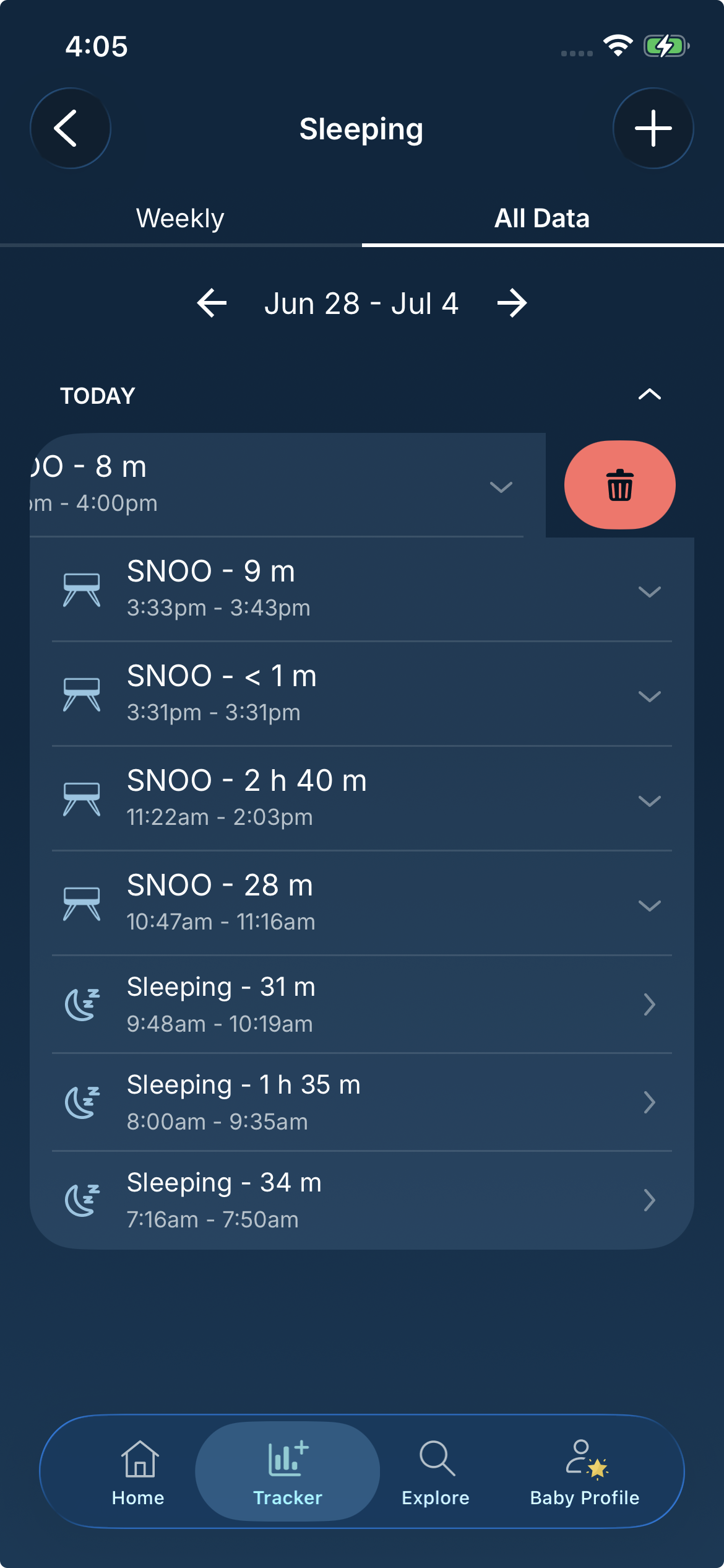 I forgot to turn off SNOO when I took my baby out. How can I delete a SNOO session? Delete Sleep Session.PNG