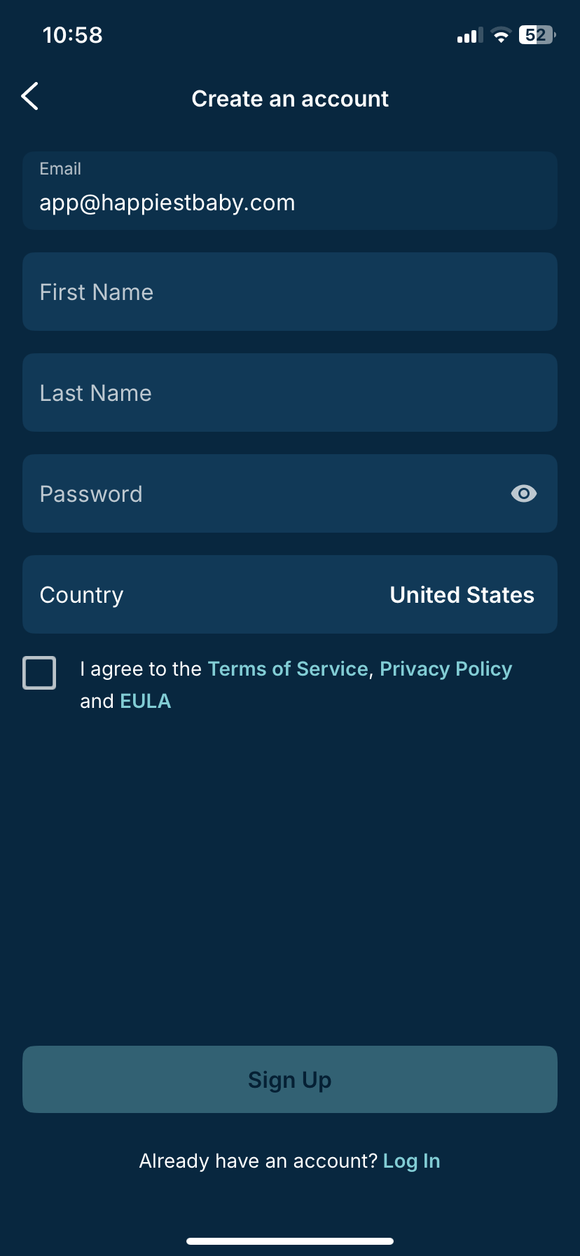 How do I set up my account and baby’s profile in the Happiest Baby App? Sign Up .PNG