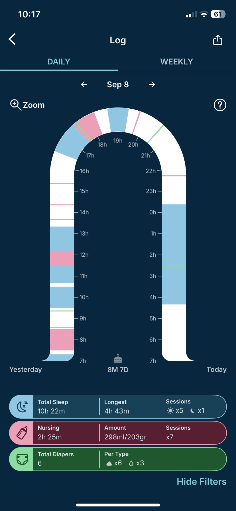 How do I navigate through the Happiest Baby App? 4 Full Log.PNG