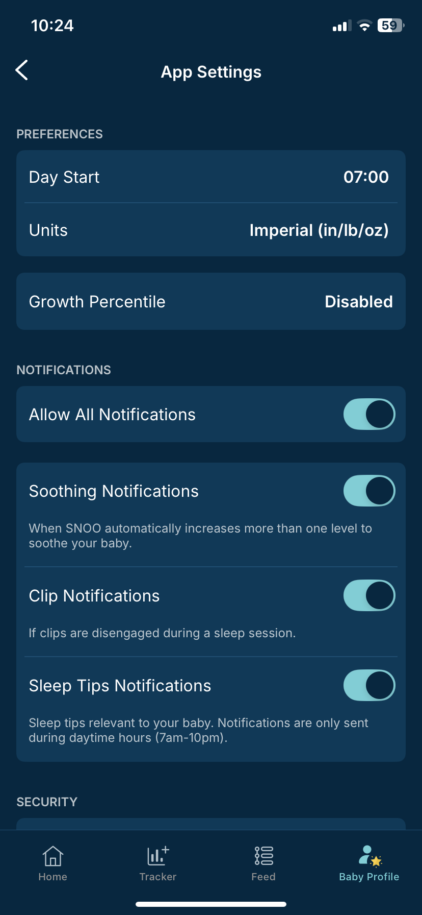 How do I navigate through the Happiest Baby App? 11 App Settings.PNG