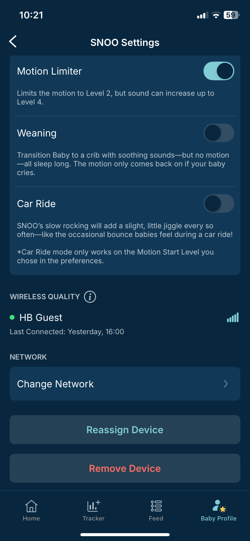 How do I navigate through the Happiest Baby App? 10 SNOO Settigns 2.PNG