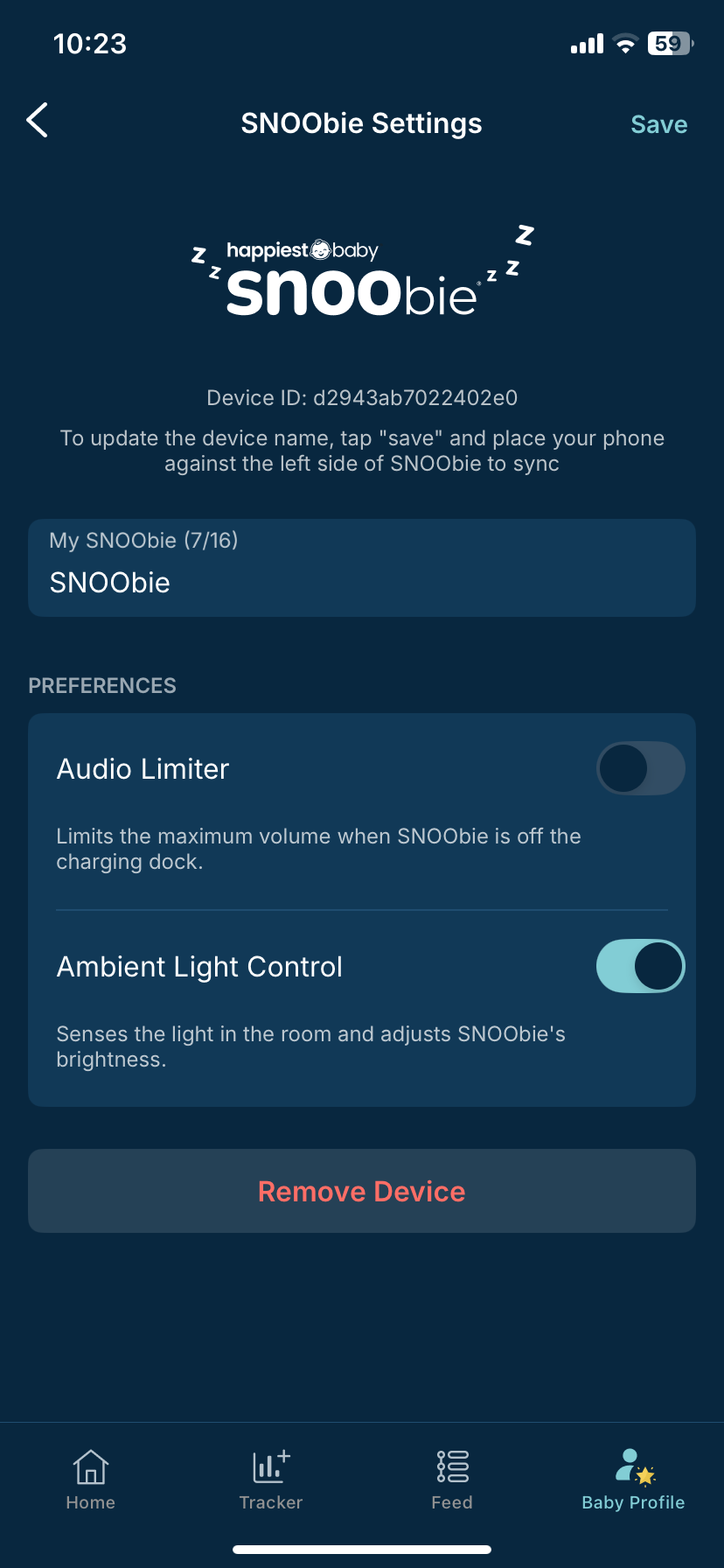 How do I navigate through the Happiest Baby App? 10 SNOObie Settings.PNG