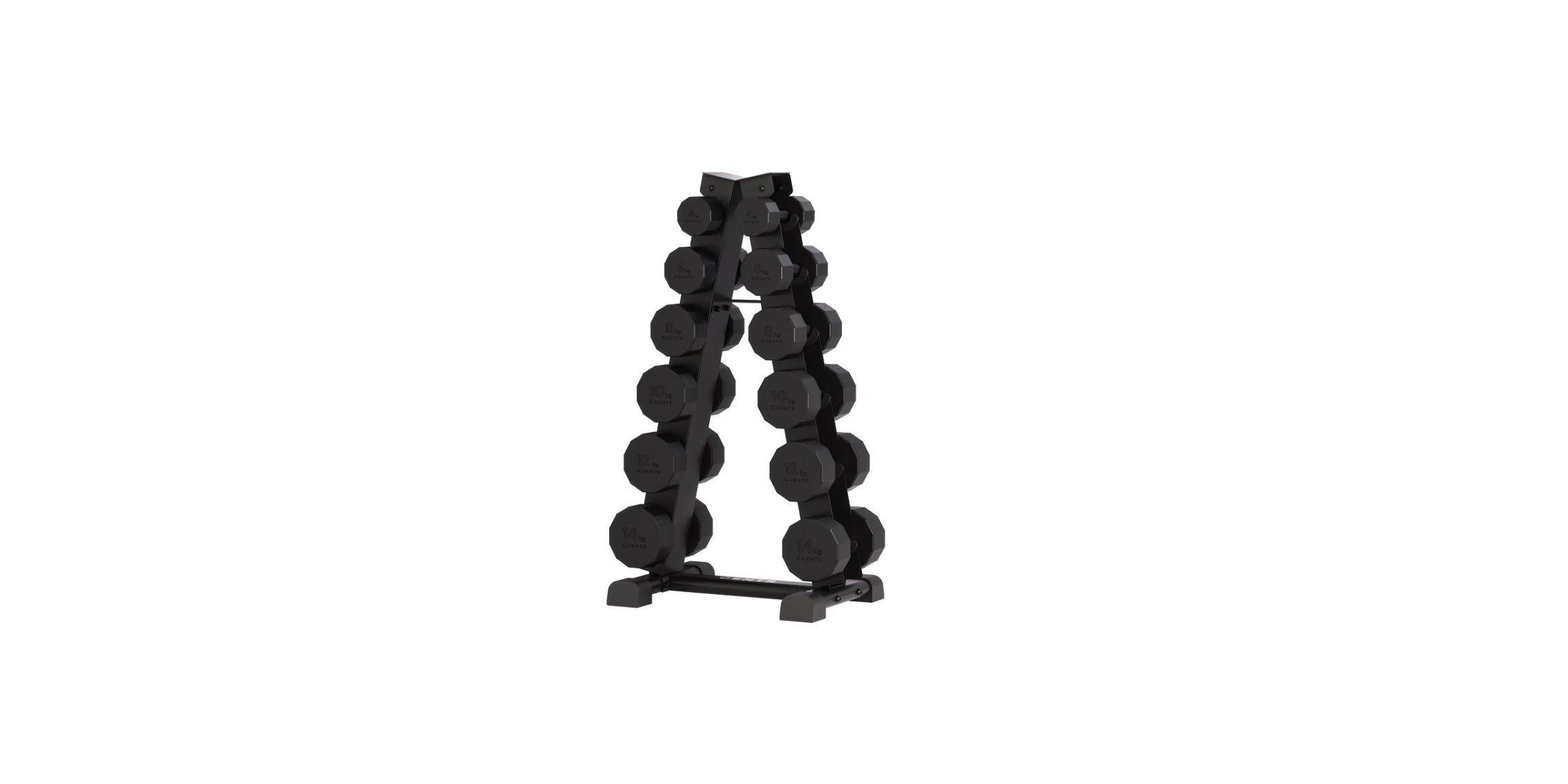 Centr 12-sided 108 kg (4-14 kg Pairs) Rubber Dumbbell Set with Rack