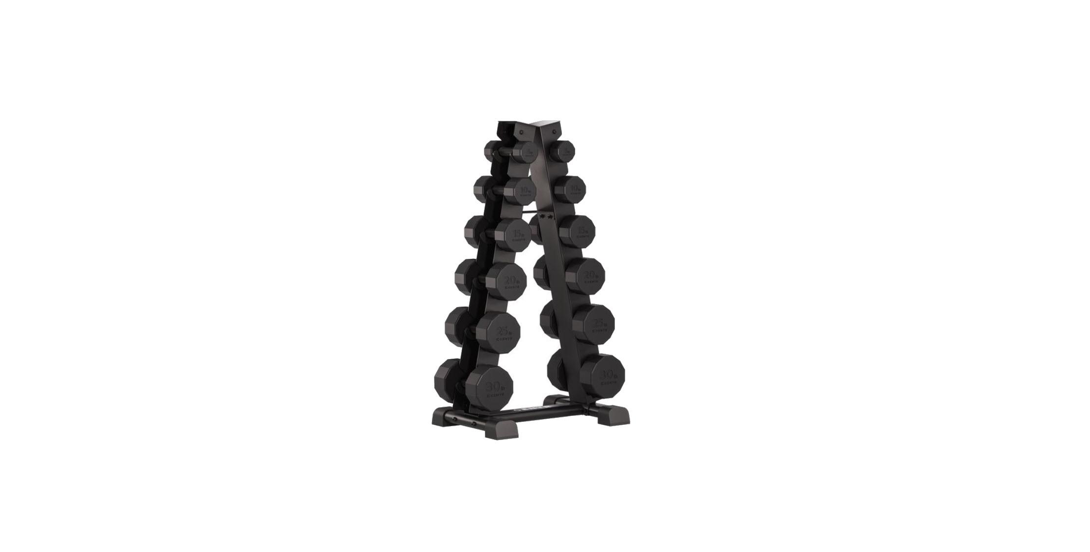 Centr 12-Sided 210 Lb (5-30 Lb Pairs) Rubber Dumbbell Set with Rack