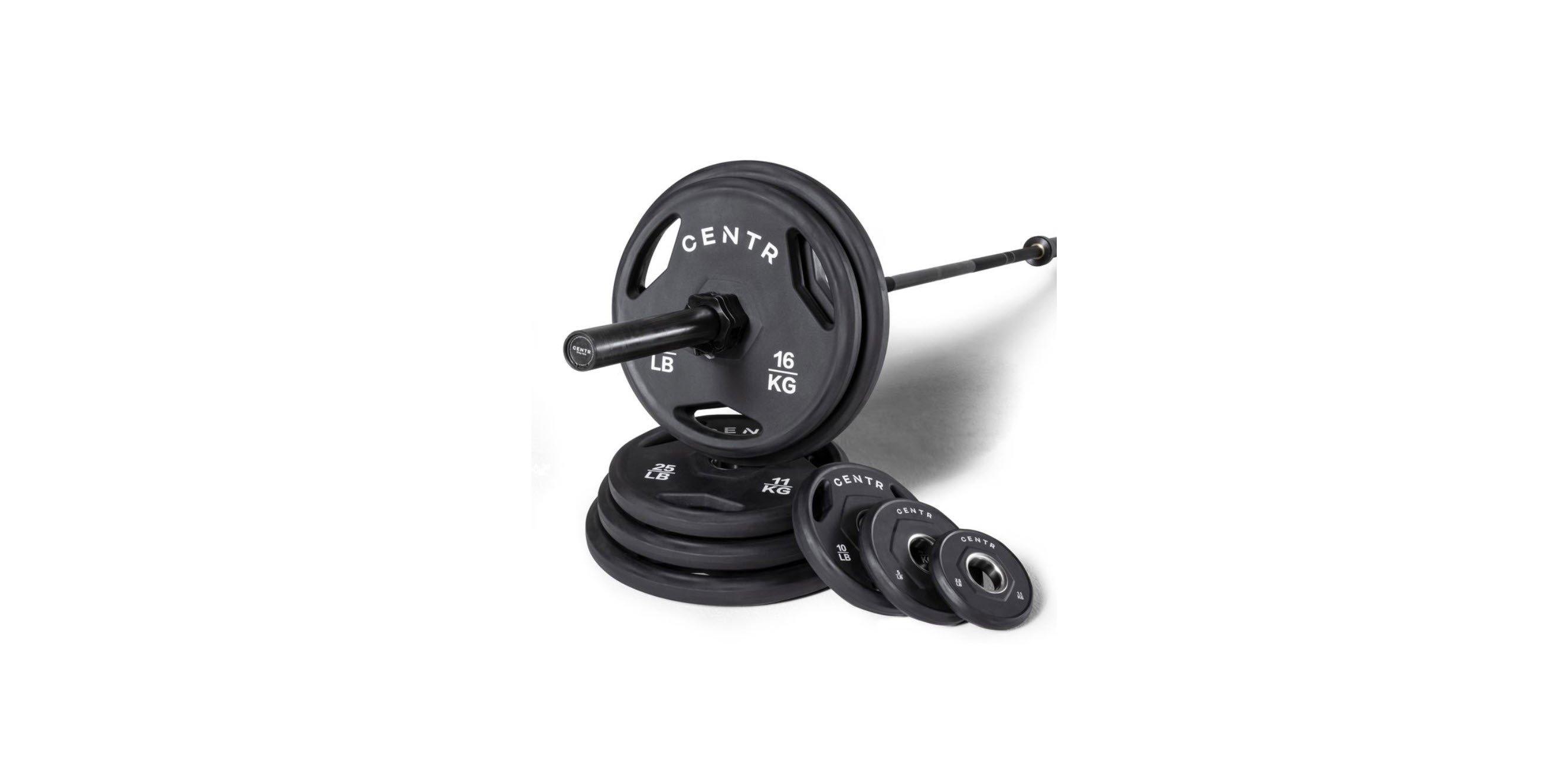 Centr 300 Lb Rubber Olympic Weight Set with Black Chrome Bar