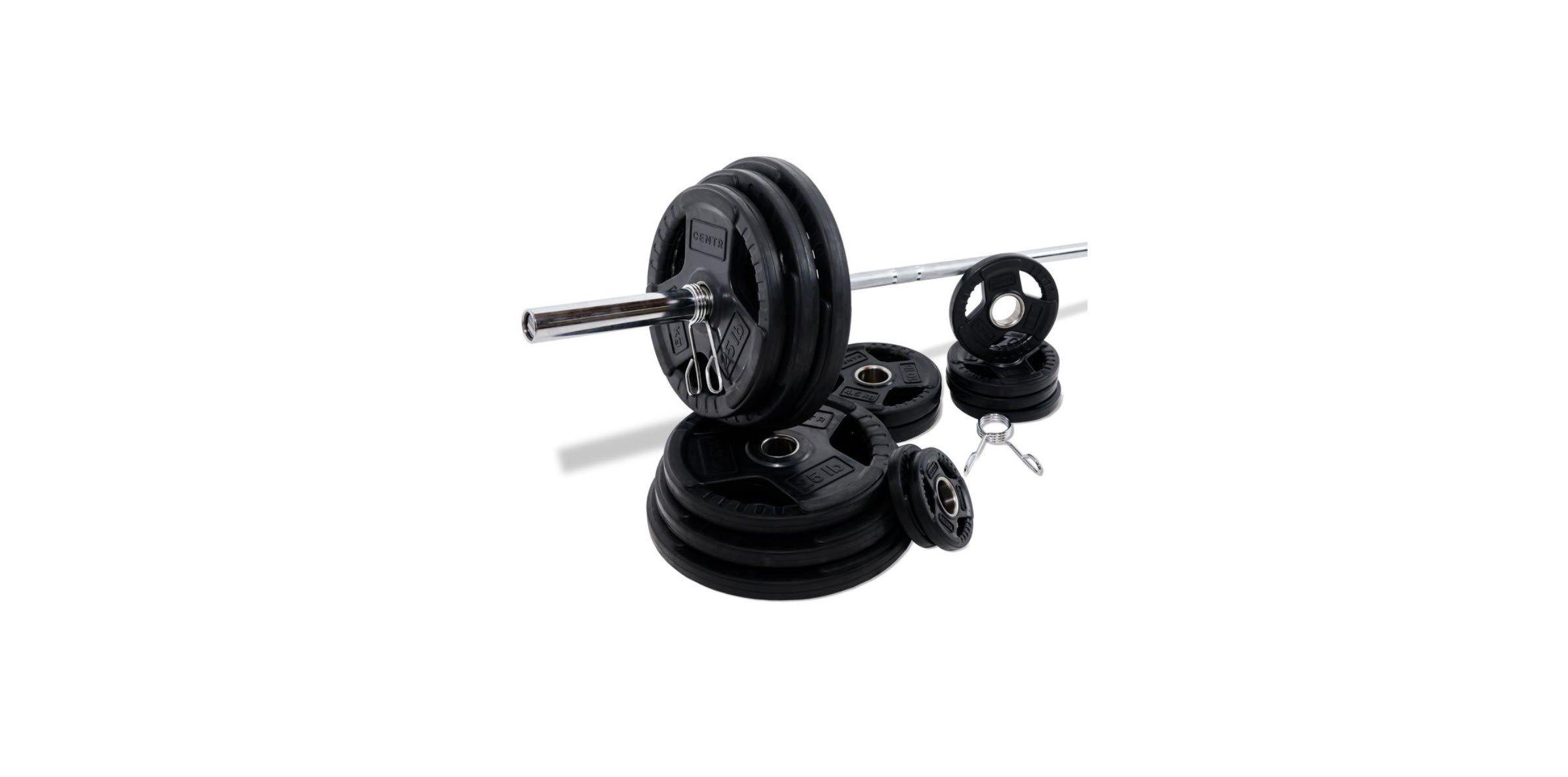 Centr 300 Lb Rubber Olympic Weight Set with Chrome Bar