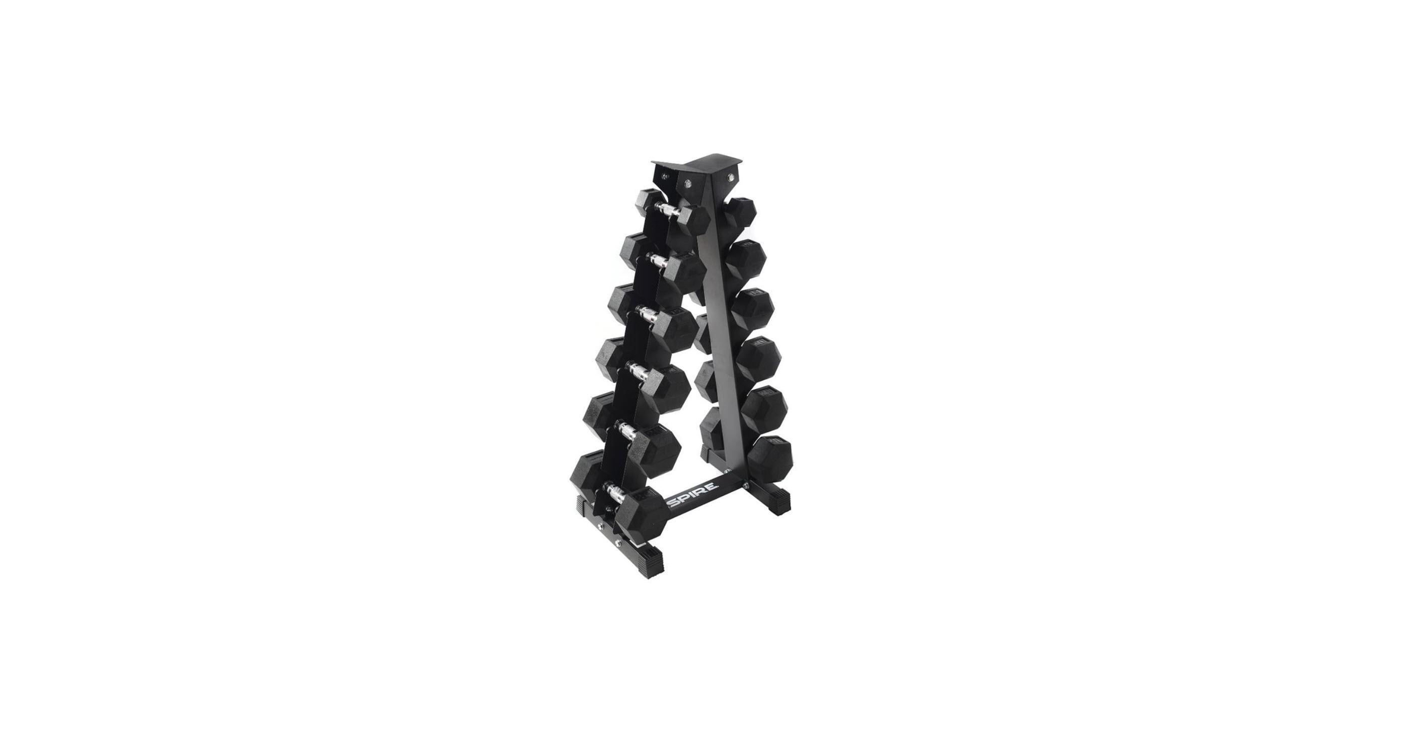 Inspire Hex 210 Lb Rubber Dumbbell Set with Rack