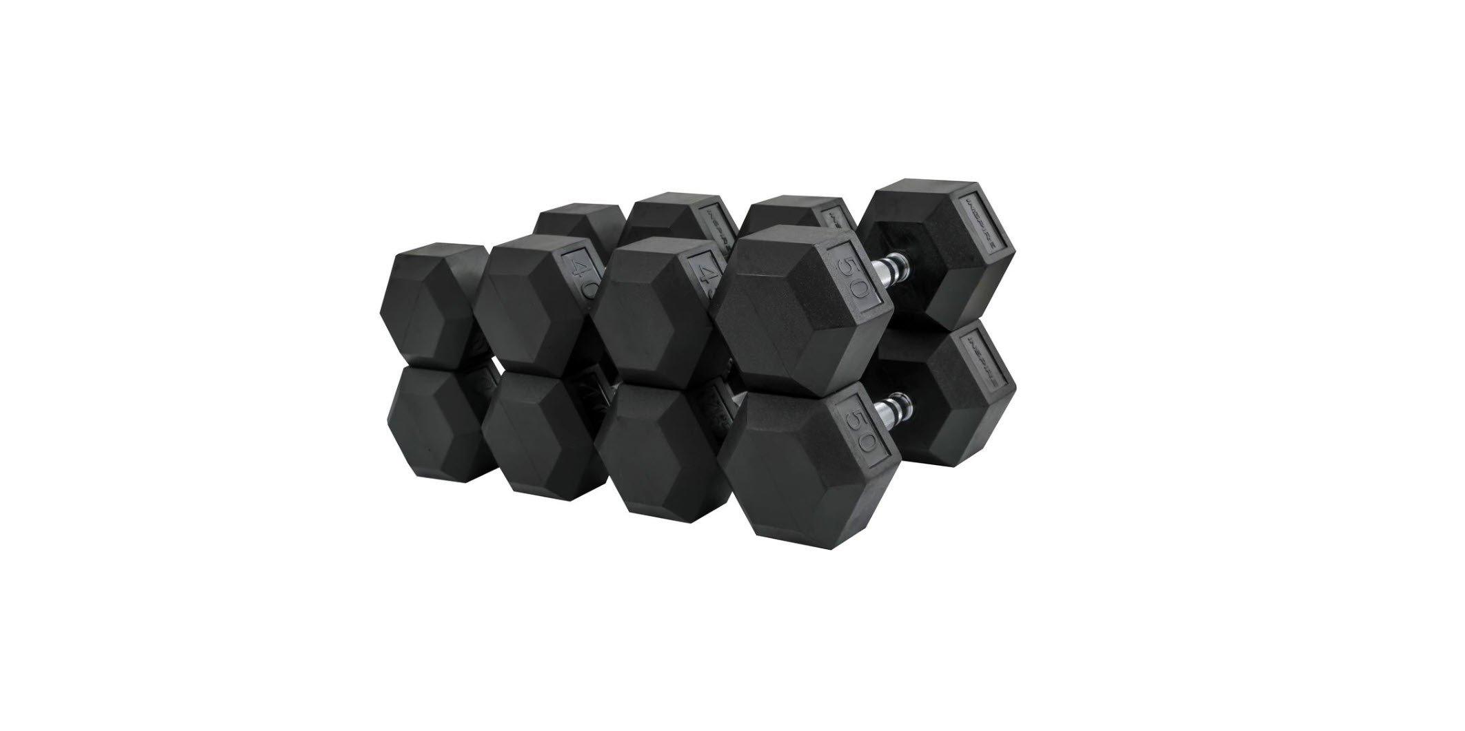 Inspire Hex Rubber Dumbbell Set (35-50 Lb)