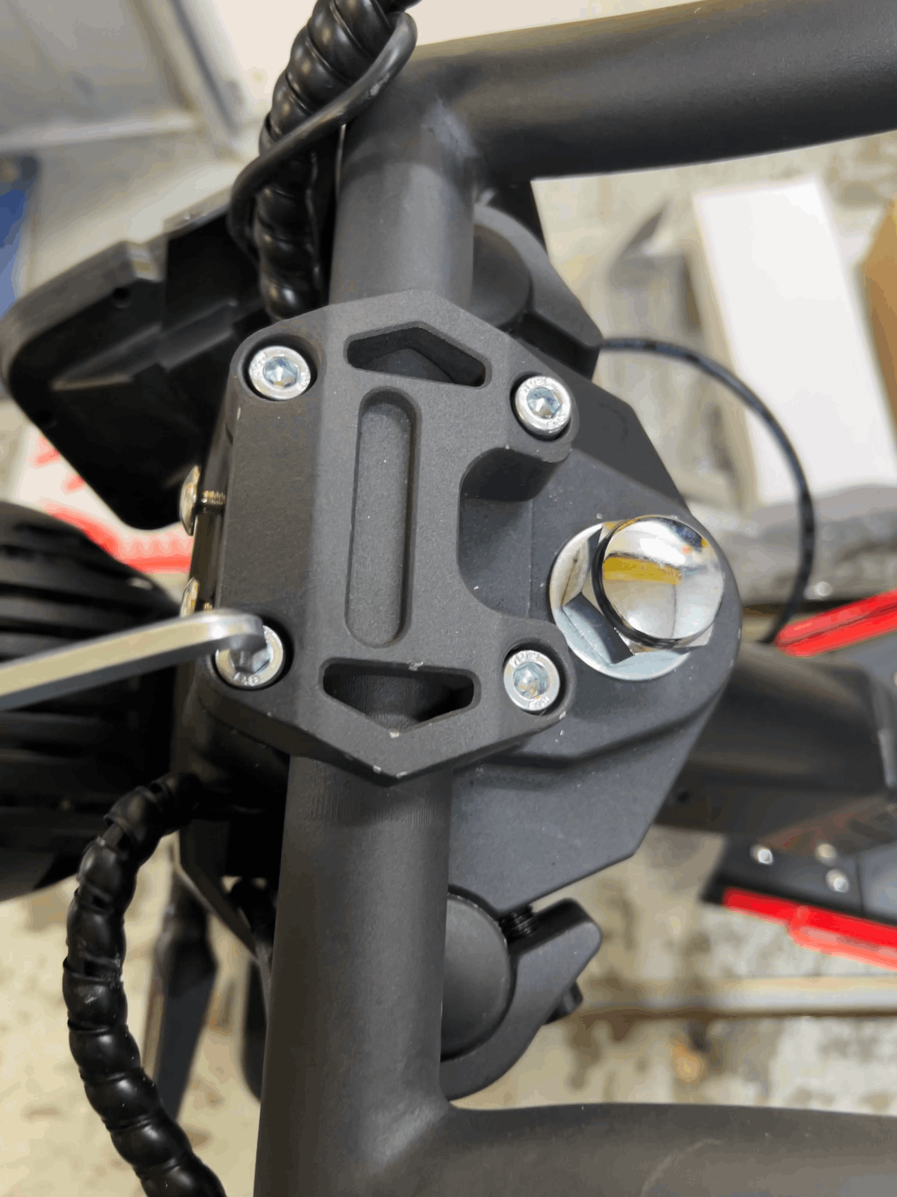 Close-up of a motorcycle handlebar control 
