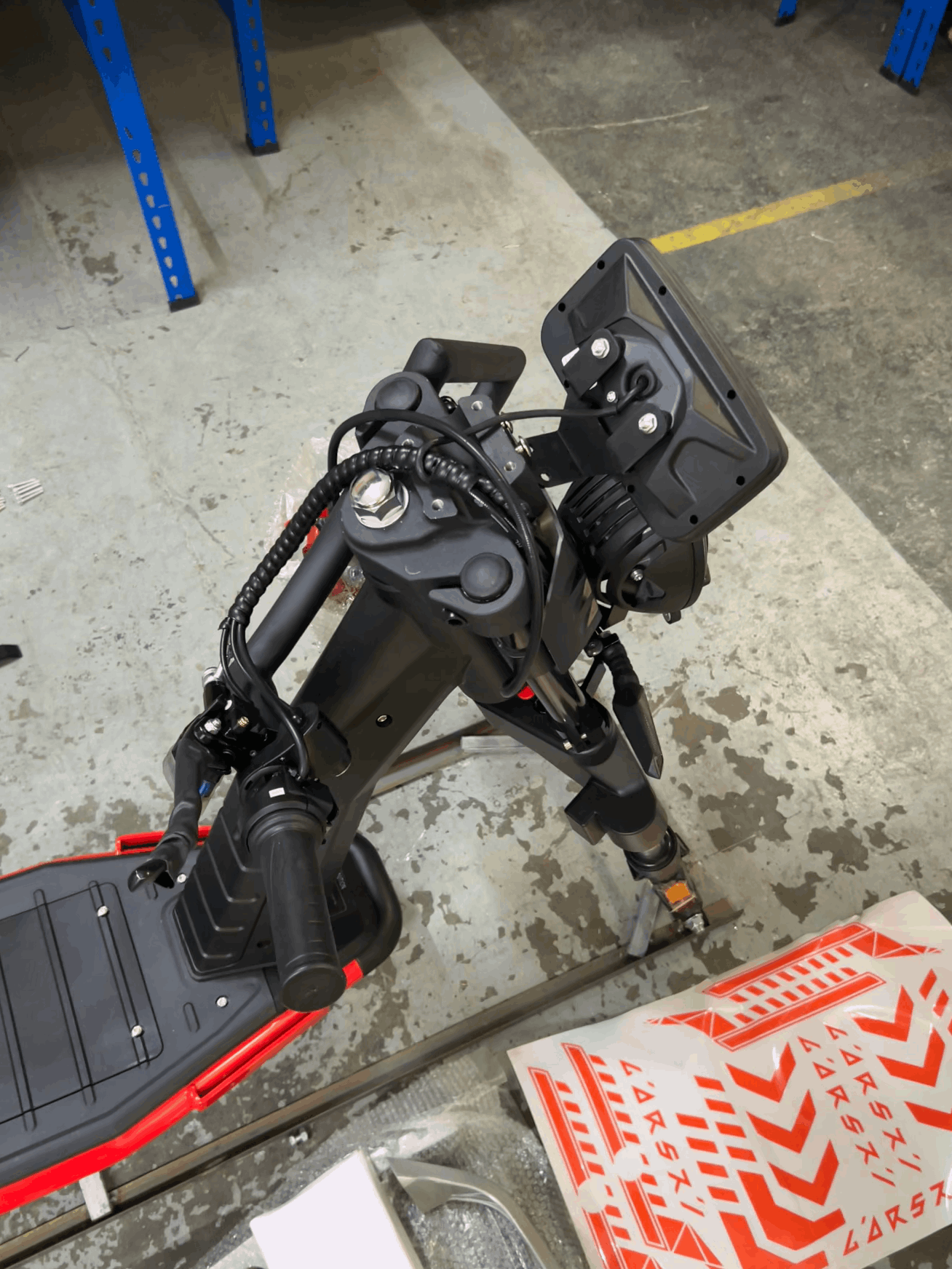 Folded handlebar in a workshop setting