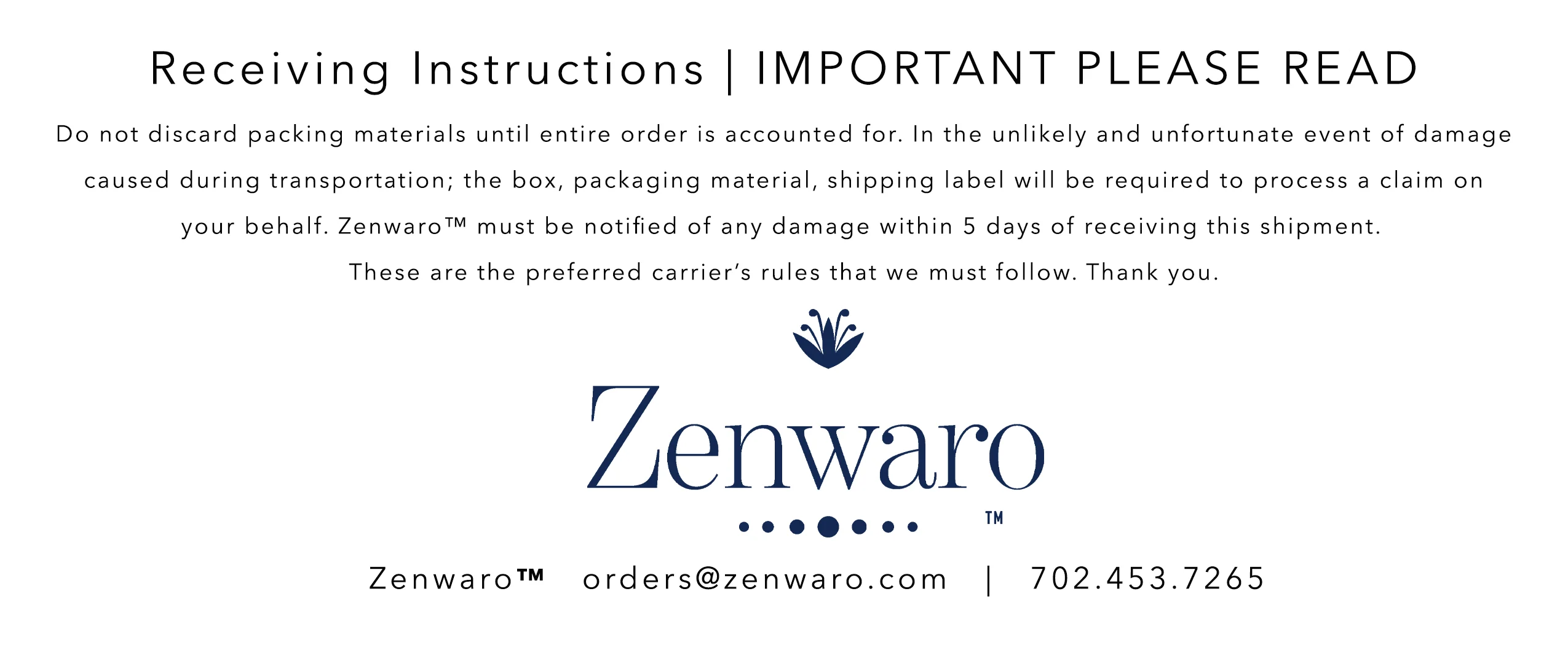 Zenwaro Order Receiving Instructions 