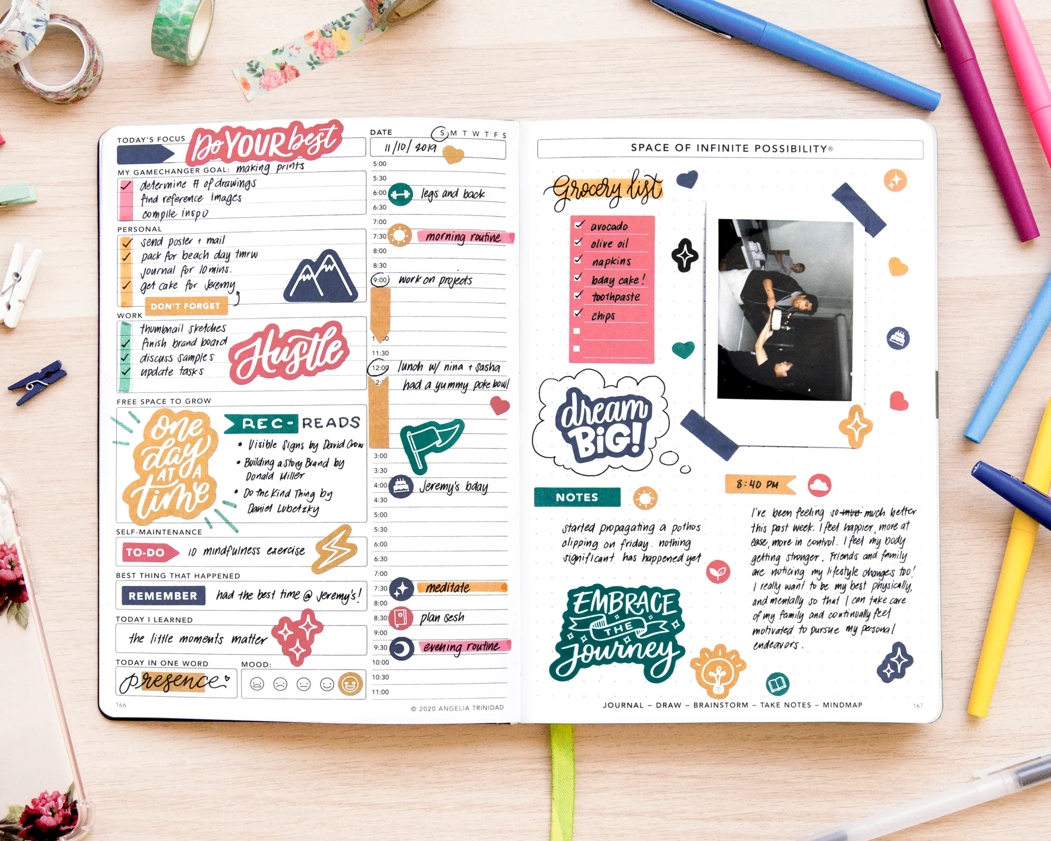 Daily planner layout using the Ready, Set, Grow Sticker Book to flag important dates