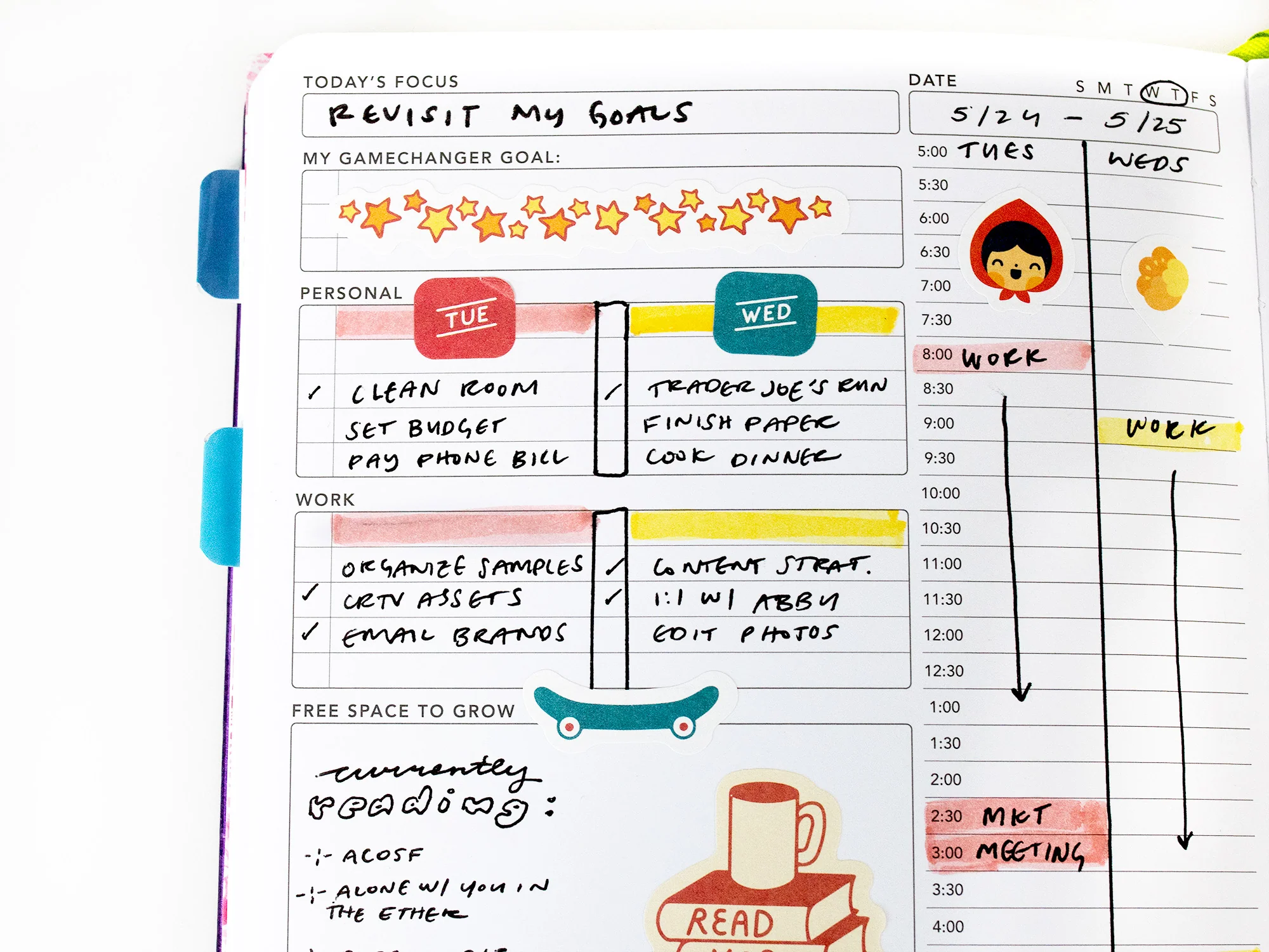 Close up of Passion Planner Daily with split up to-do list sections