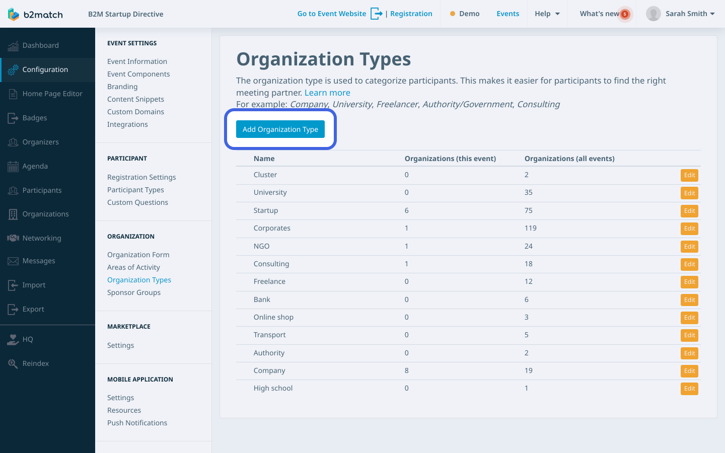 Setting Up Organization Types