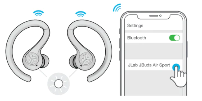 select your device name in your bluetooth menu settings to connect, blinking white lights indicate you are connected