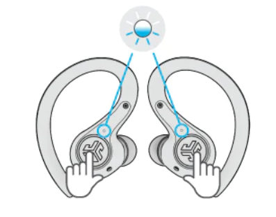 one earbud will blink blue/white which is our bluetooth icon indicating ready to pair