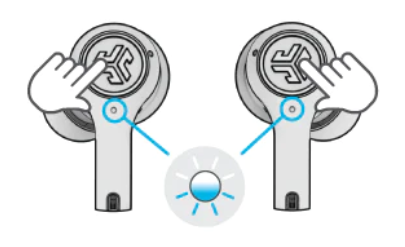 one earbud will blink blue/white which is our bluetooth icon indicating ready to pair